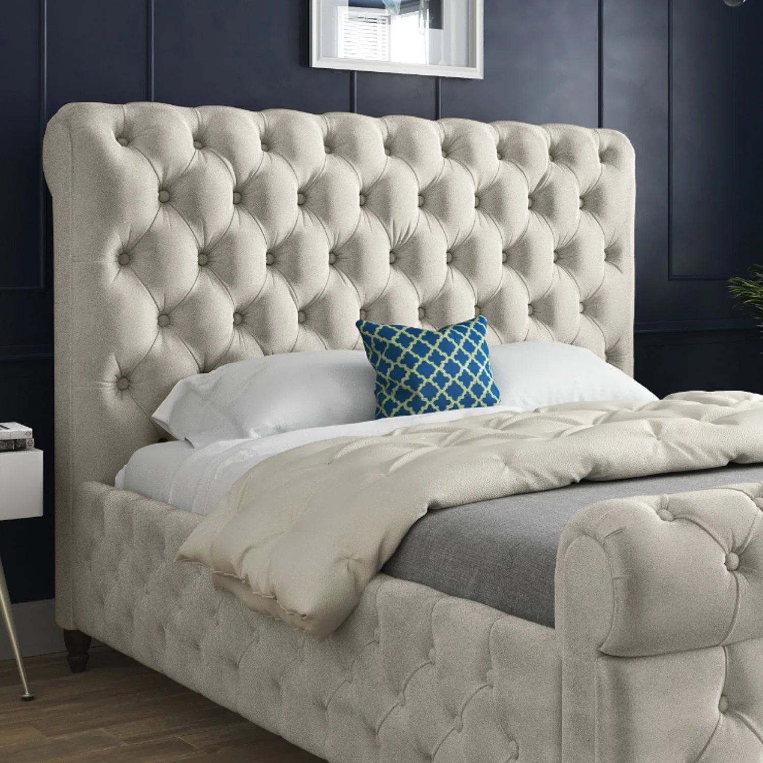 Savannah Sleigh Upholstered Soft Velvet Bed Frame