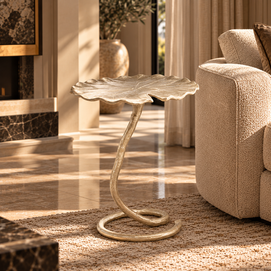 Inventivo Gold Finish Flower Design Side Table