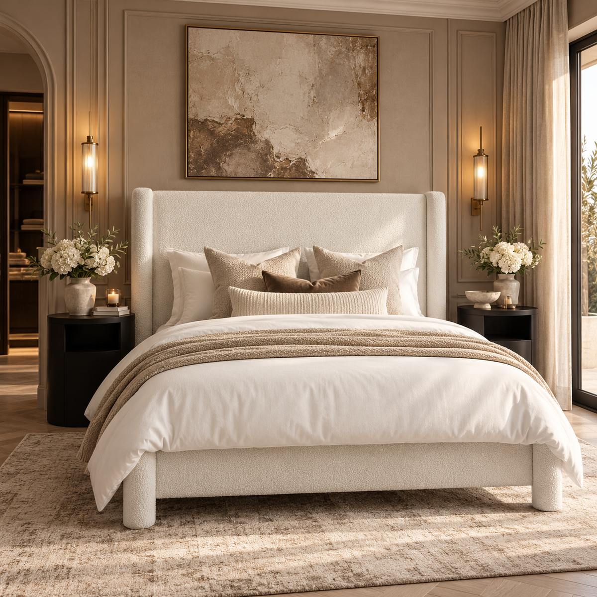 Natalia Snow Ivory Bouclé Bed