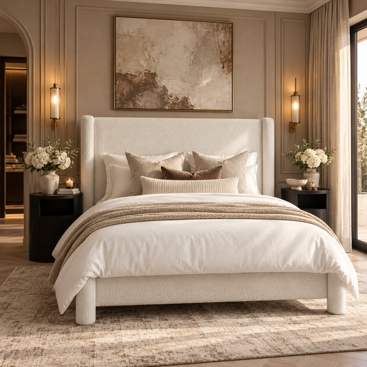 Natalia Snow Ivory Bouclé Bed