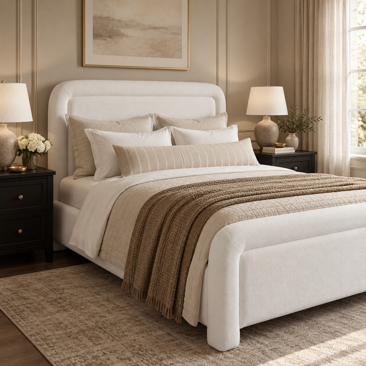 Phoebe Velvet Bed Ivory/Black