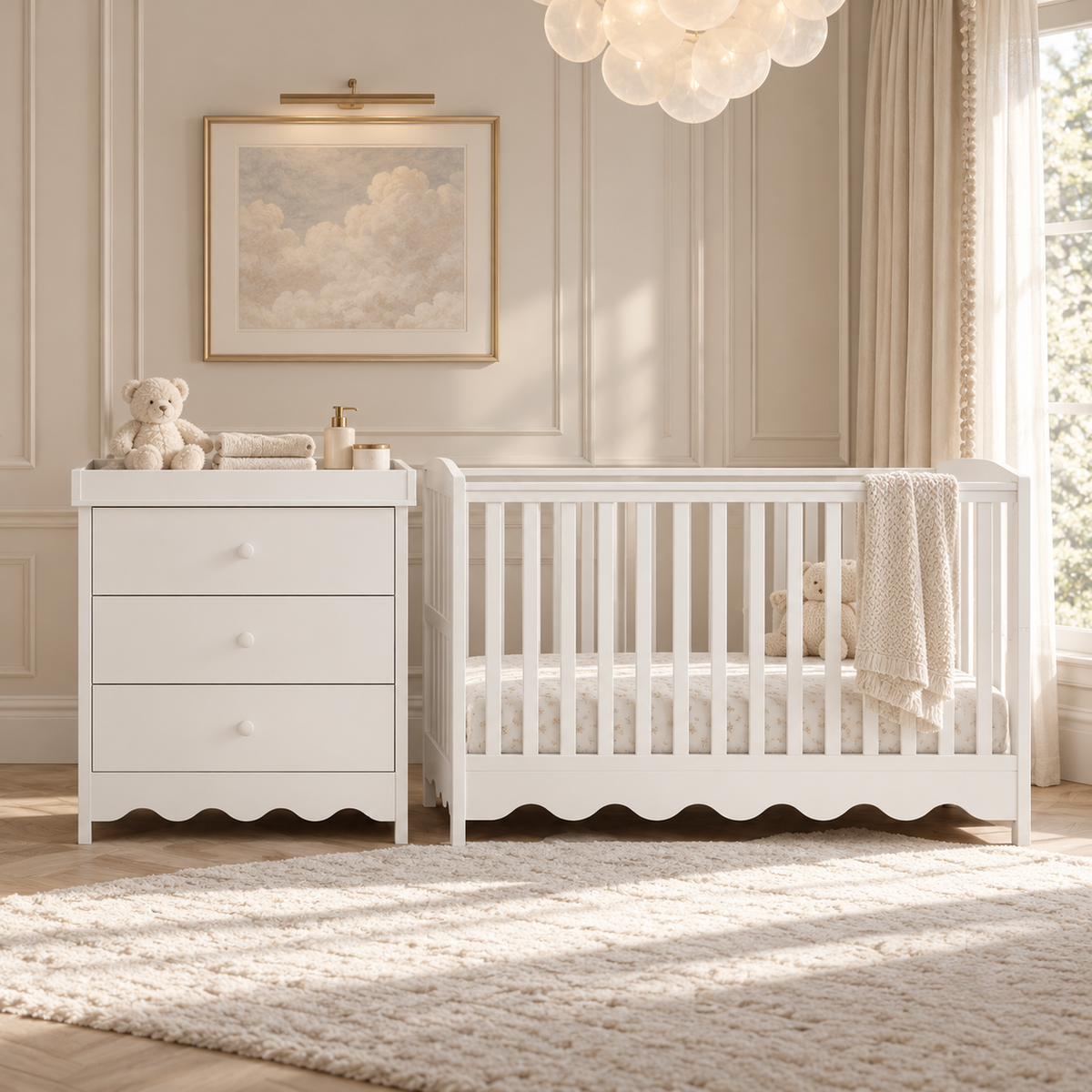 2 Piece Nursery Cloud 9 White Bedroom Furniture Set