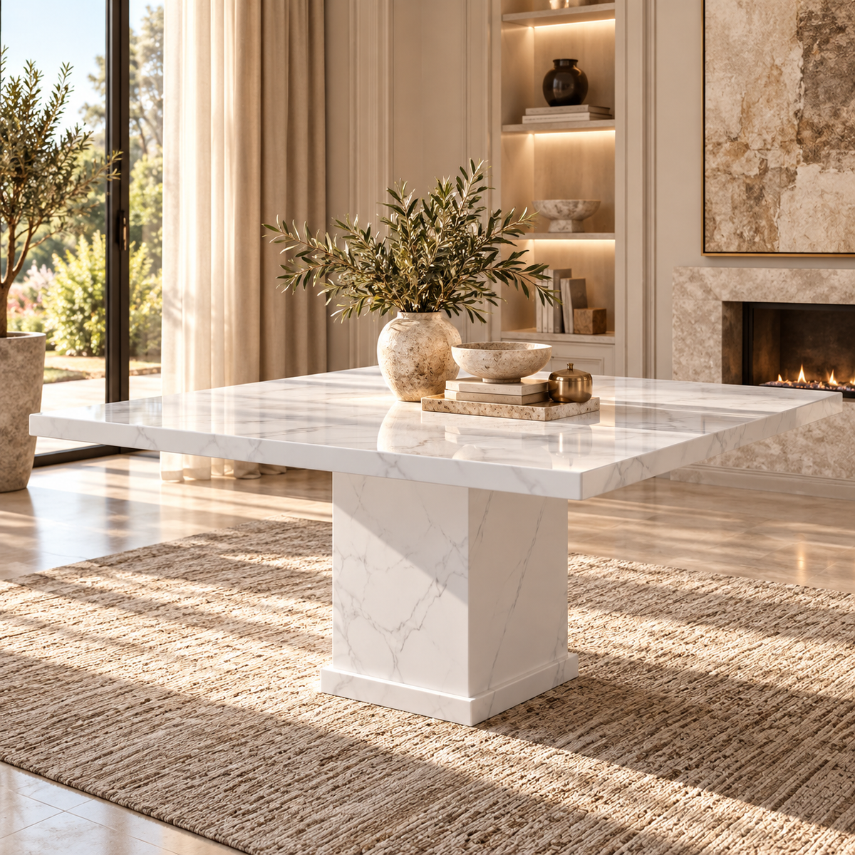 Alessandria Square White Marble Dining Table - 140cm
