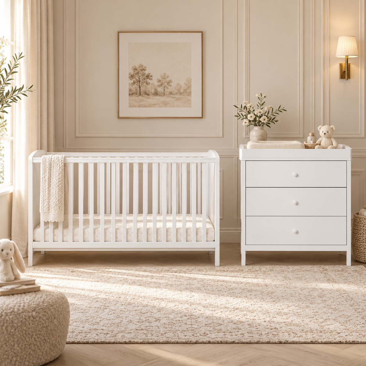 2 Piece Nursery Bloom White Bedroom Furniture Set