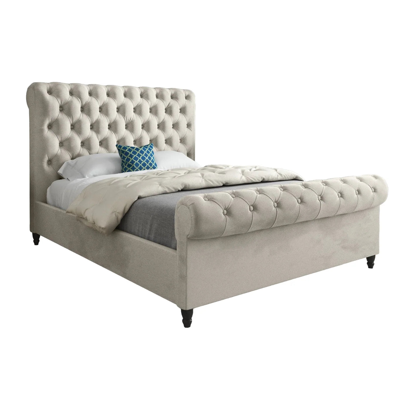 Savannah Sleigh Upholstered Soft Velvet Bed Frame