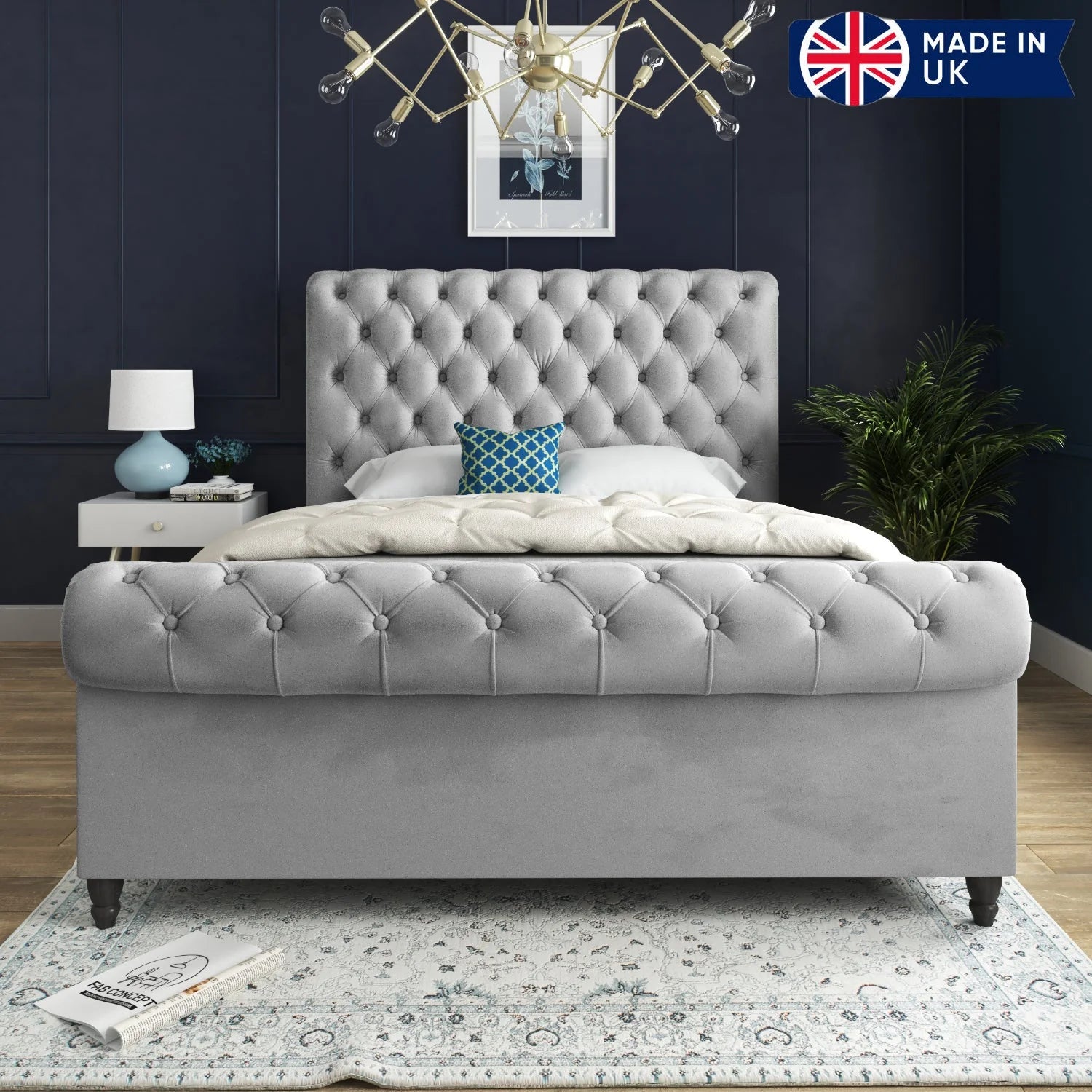 Savannah Sleigh Upholstered Soft Velvet Bed Frame