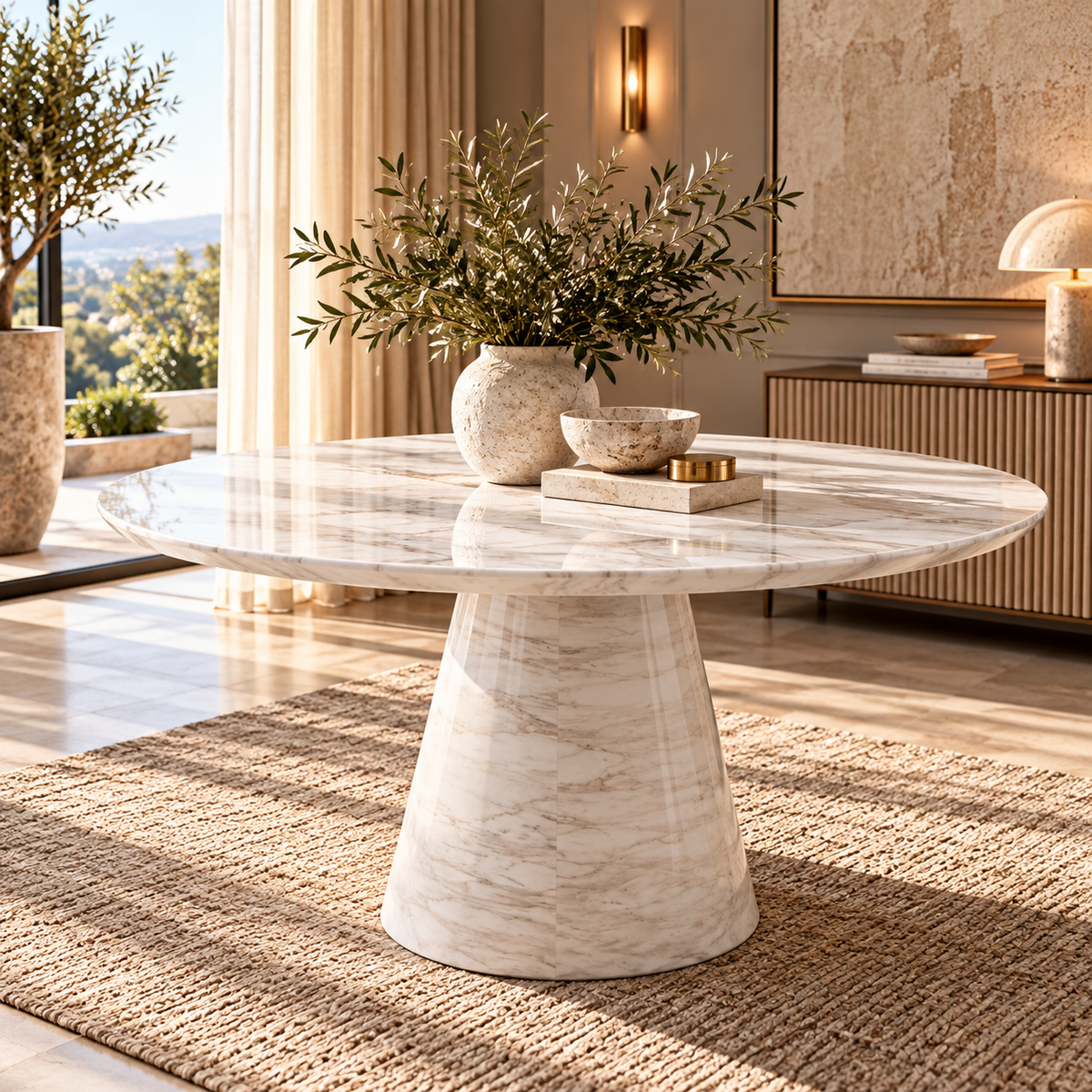 Napoli White Marble Round Dining Table - 130cm