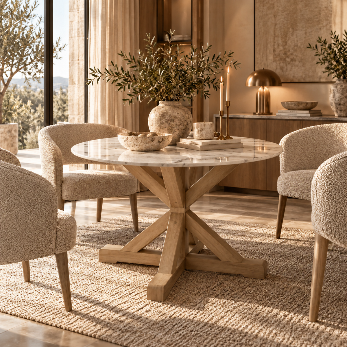Naples Stone Top Round Latte Legs Dining Table - 120cm