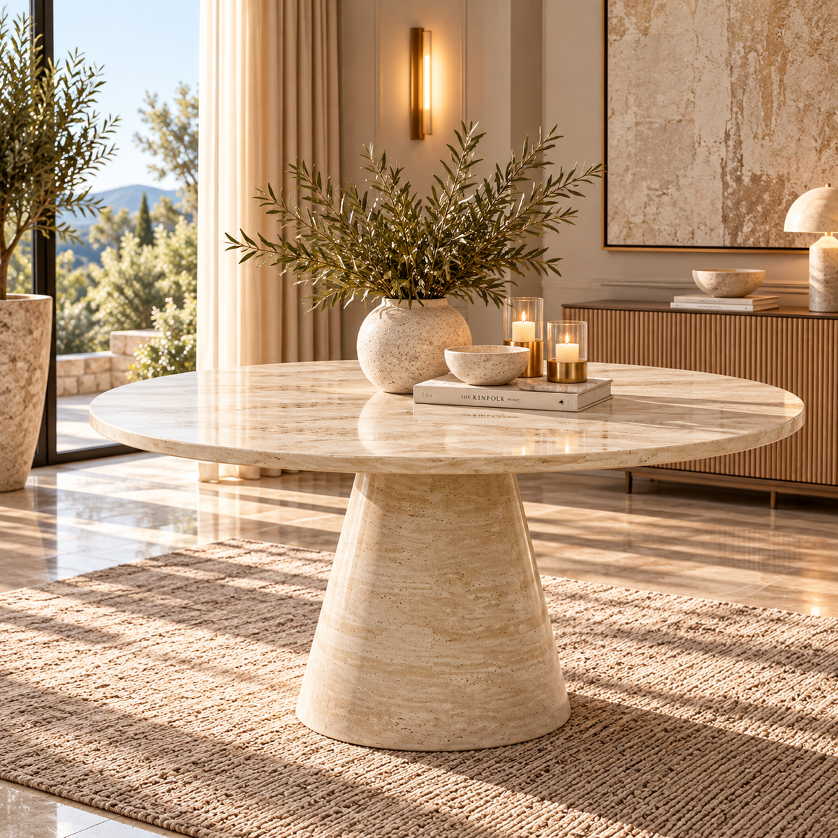 Napoli Beige Marble Round Dining Table - 130cm