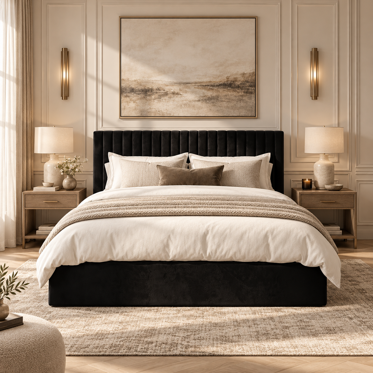 Zara Velvet Fabric Ottoman Bed