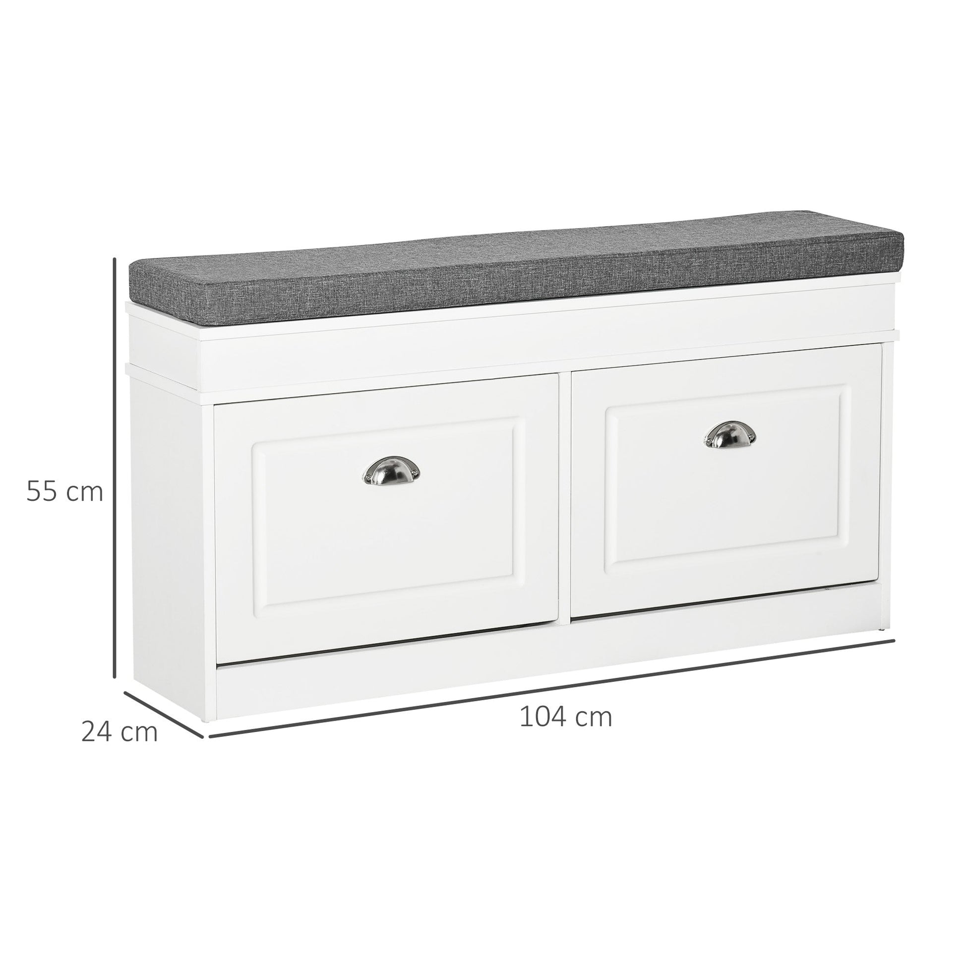 Shoe Storage Bench with Flip Drawers, Shoe Cabinet with Seat Cushion and Adjustable Shelf for Hallway, Entryway, Living Room, Bedroom, White