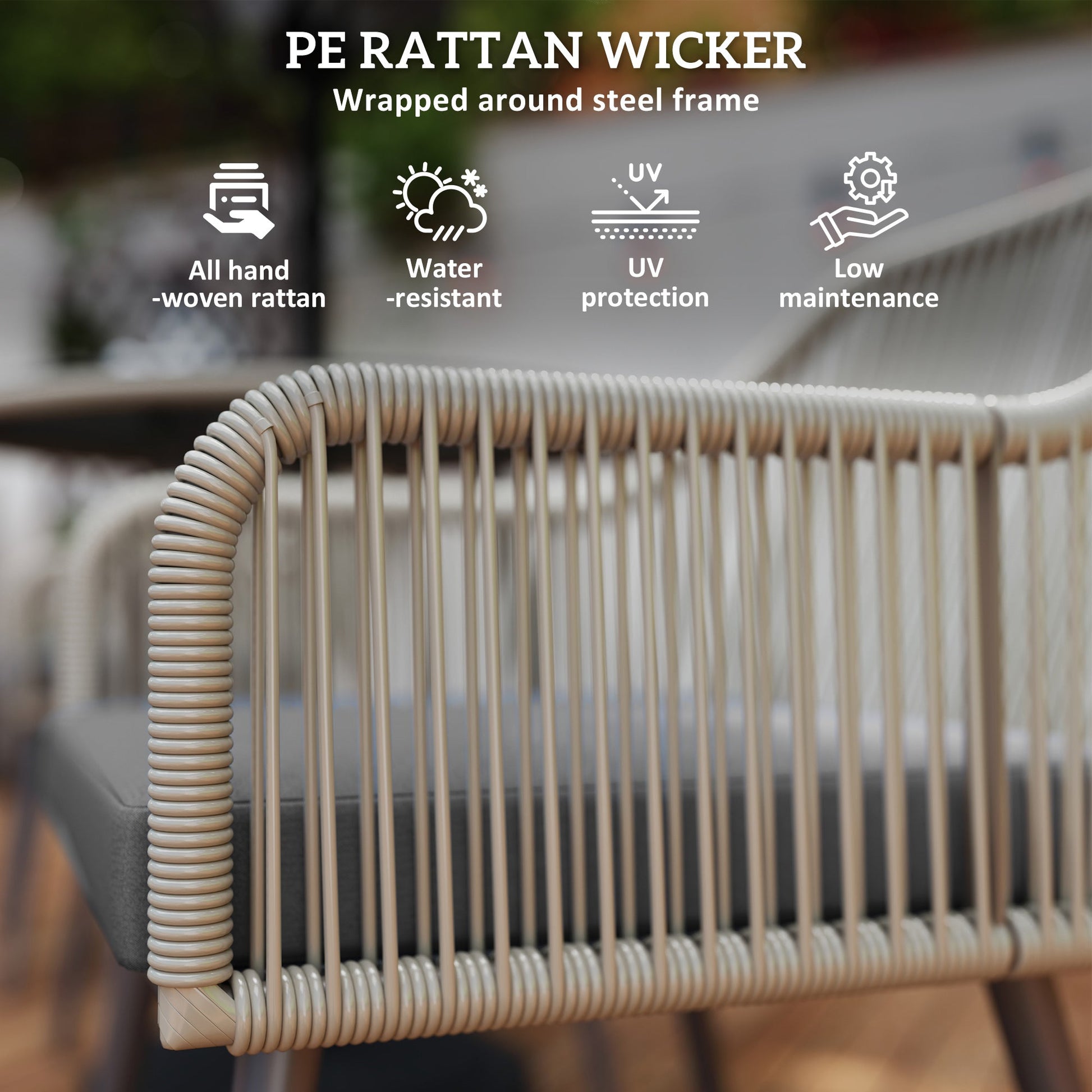 4 Seater Rattan Dining Set, Rattan Garden Furniture Set with Parasol Hole, Outdoor Dining Table and Chairs Set with Cushions, Round Glass Top Table for Patio, Balcony, Light Brown