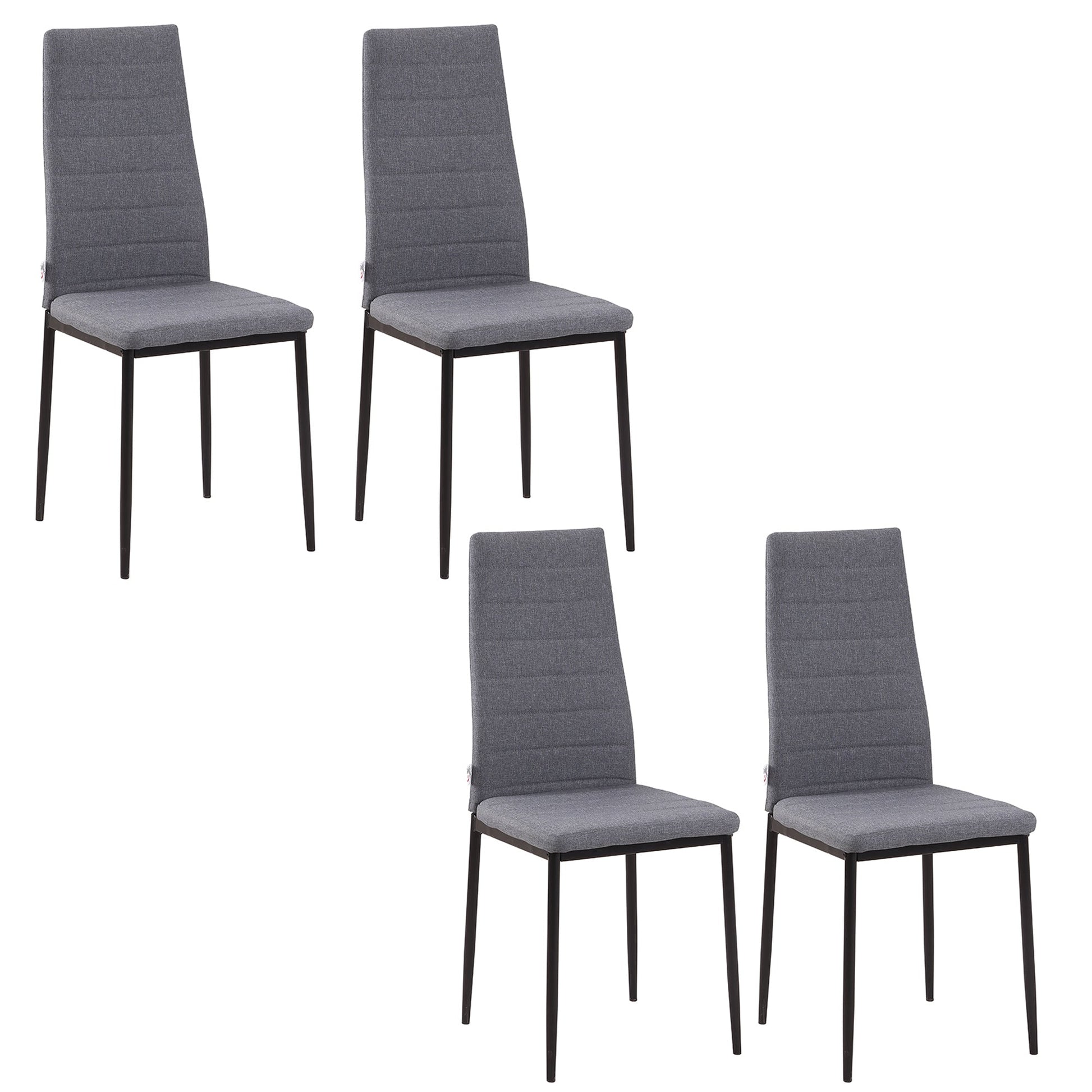 High Back Dining Chairs Modern Upholstered Linen-Touch Fabric Accent Chairs with Metal Legs for Kitchen - Grey x4
