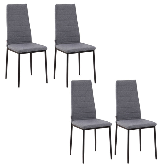 High Back Dining Chairs Modern Upholstered Linen-Touch Fabric Accent Chairs with Metal Legs for Kitchen - Grey x4