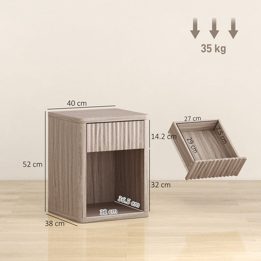 Modern Bedside Table Set of 2, Bedside Cabinet with Drawer and Open Shelf, Side End Table, Nightstand for Bedroom, Oak