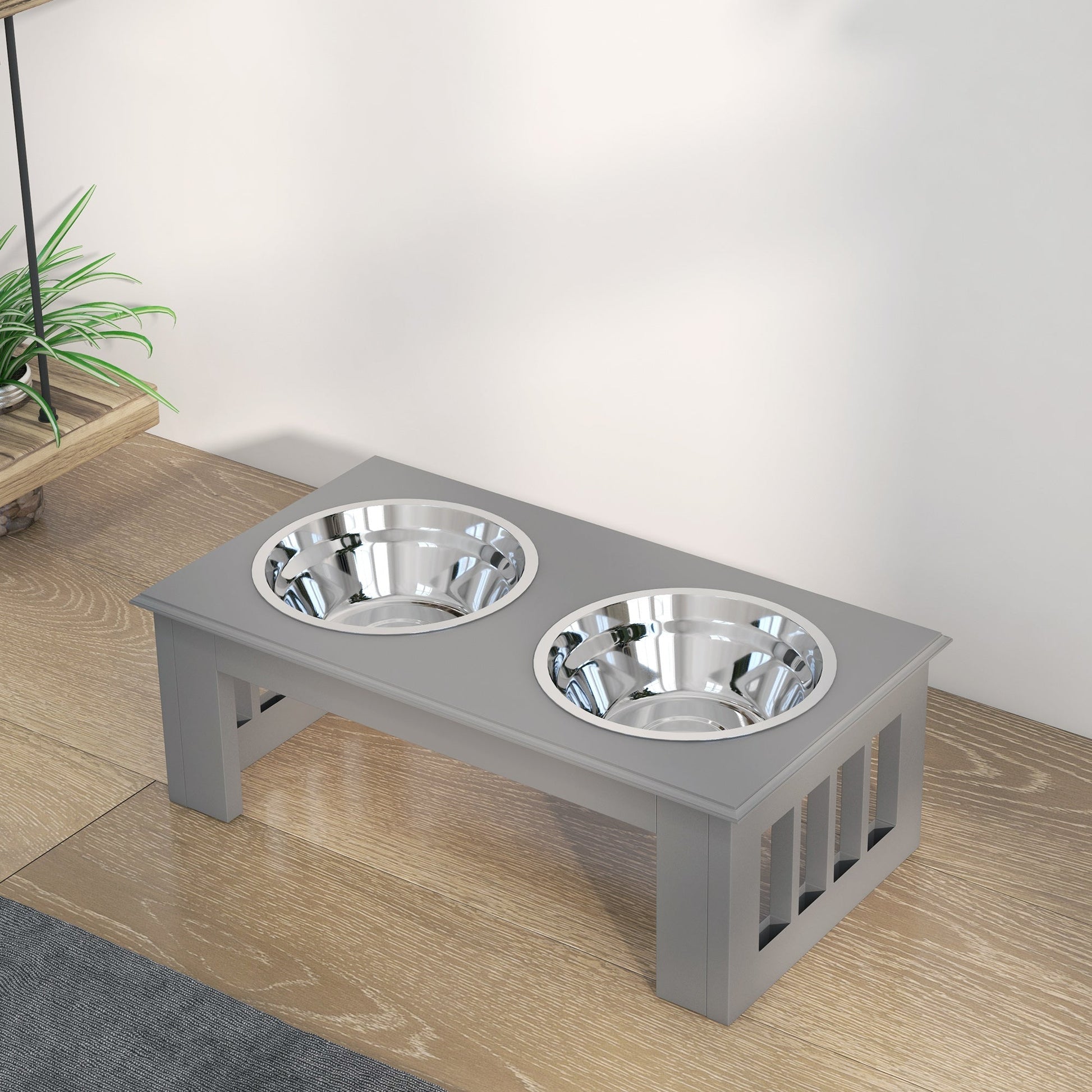 Raised Dog Feeding Bowls with Stand, Stainless Steel for  Extra Small and Small Dog, 44L x 24W x 15H cm - Grey