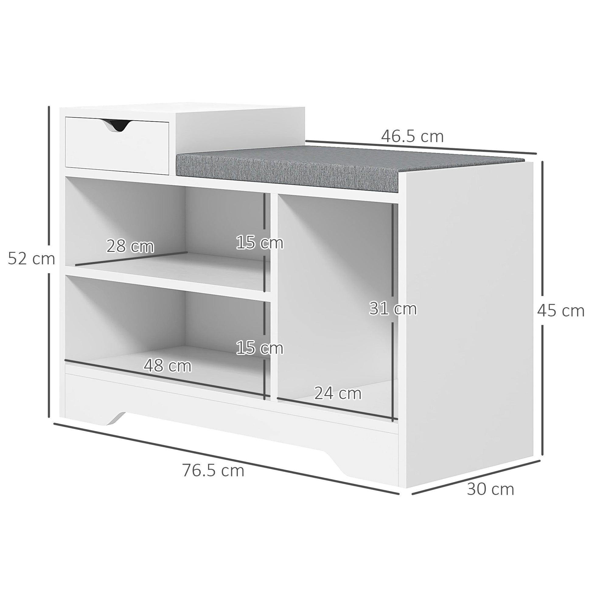 Multi-Compartment Shoe Bench, with Seat - White