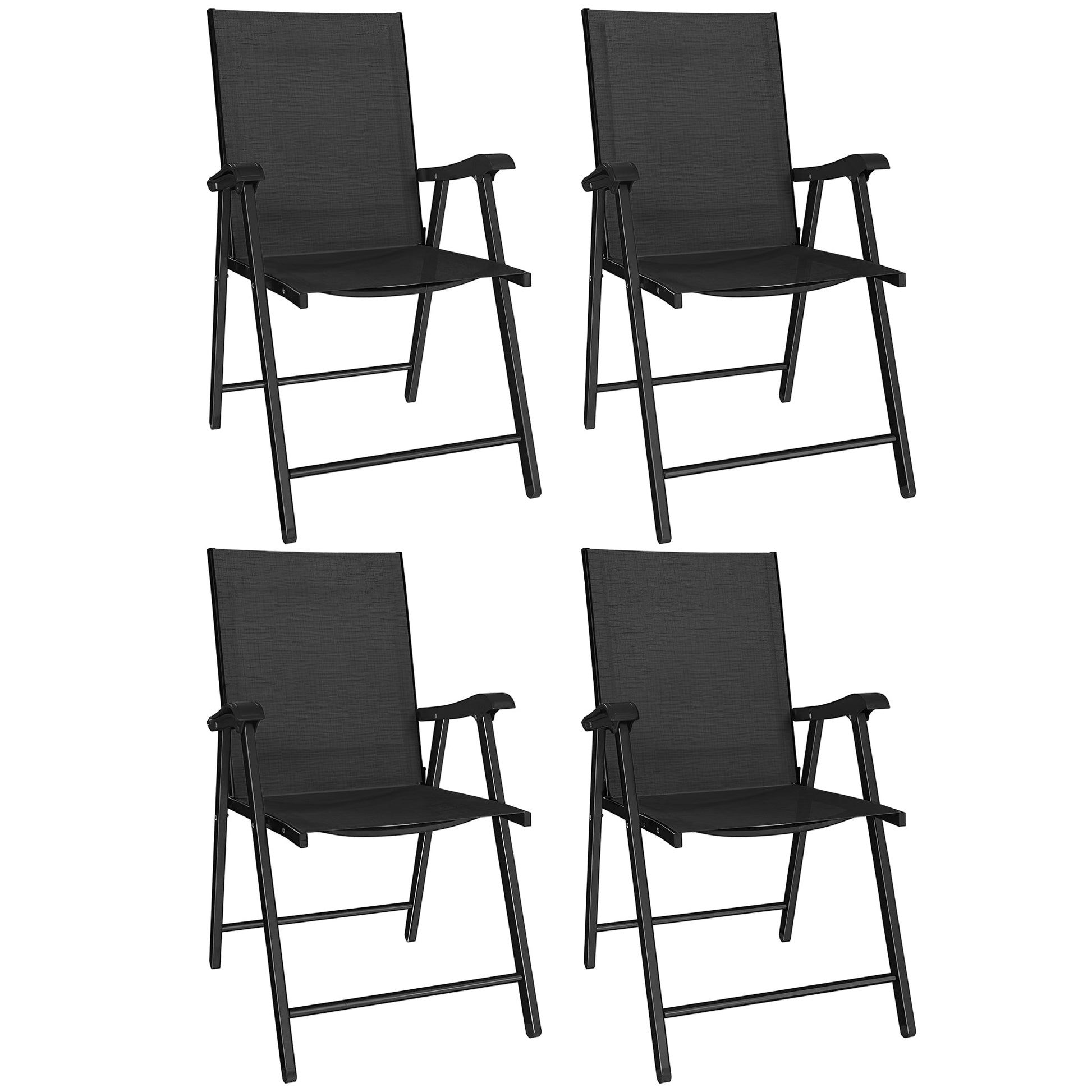 Folding Garden Chairs Set of 4, Foldable Garden Dining Chairs with High Back, Armrests, Texteline Seat, Black
