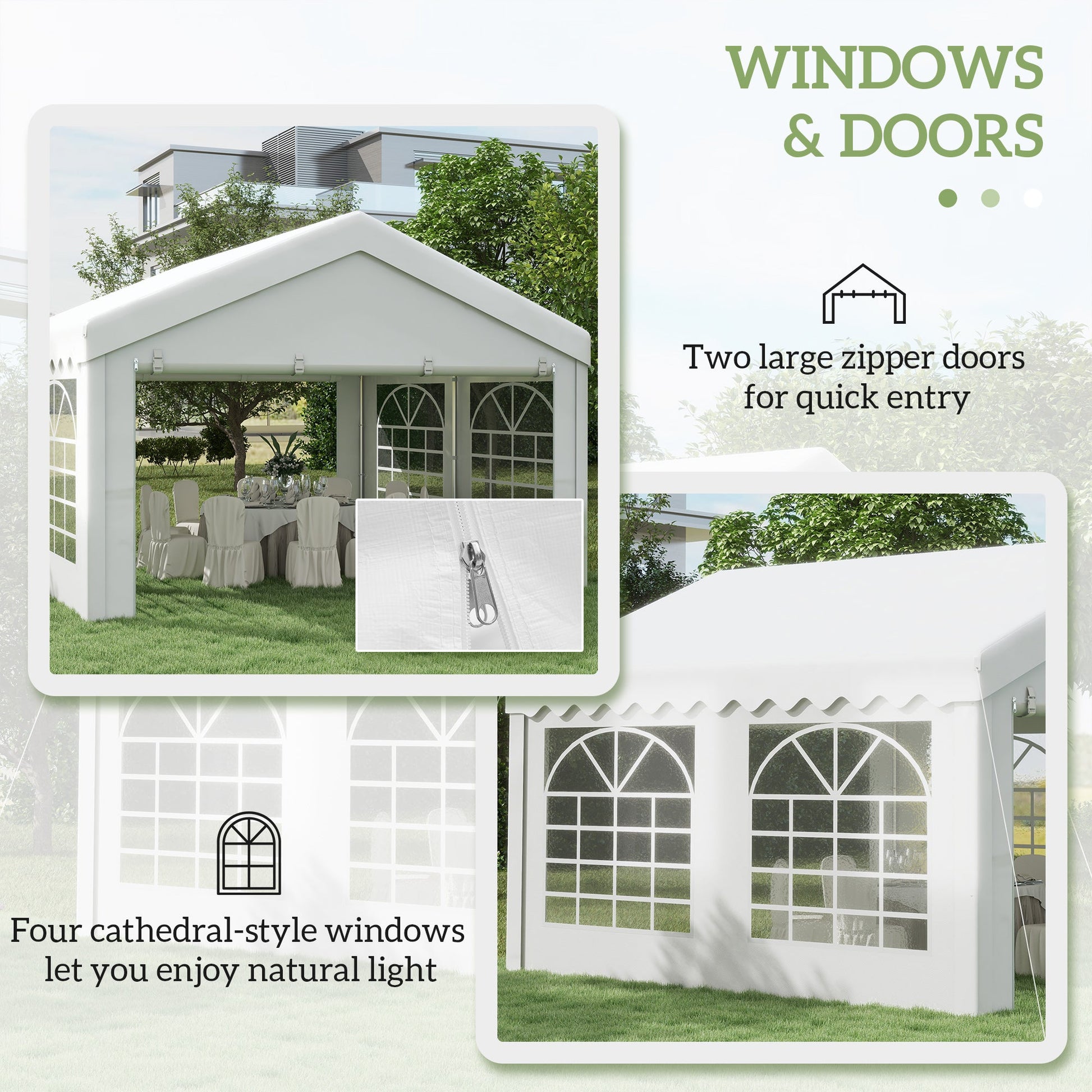 4m x 4m Marquee Party Tent Wedding Canopy, Pop Up Gazebo with Sidewalls, Doors, Windows, Galvanised Garden Gazebo for Parties Events, White