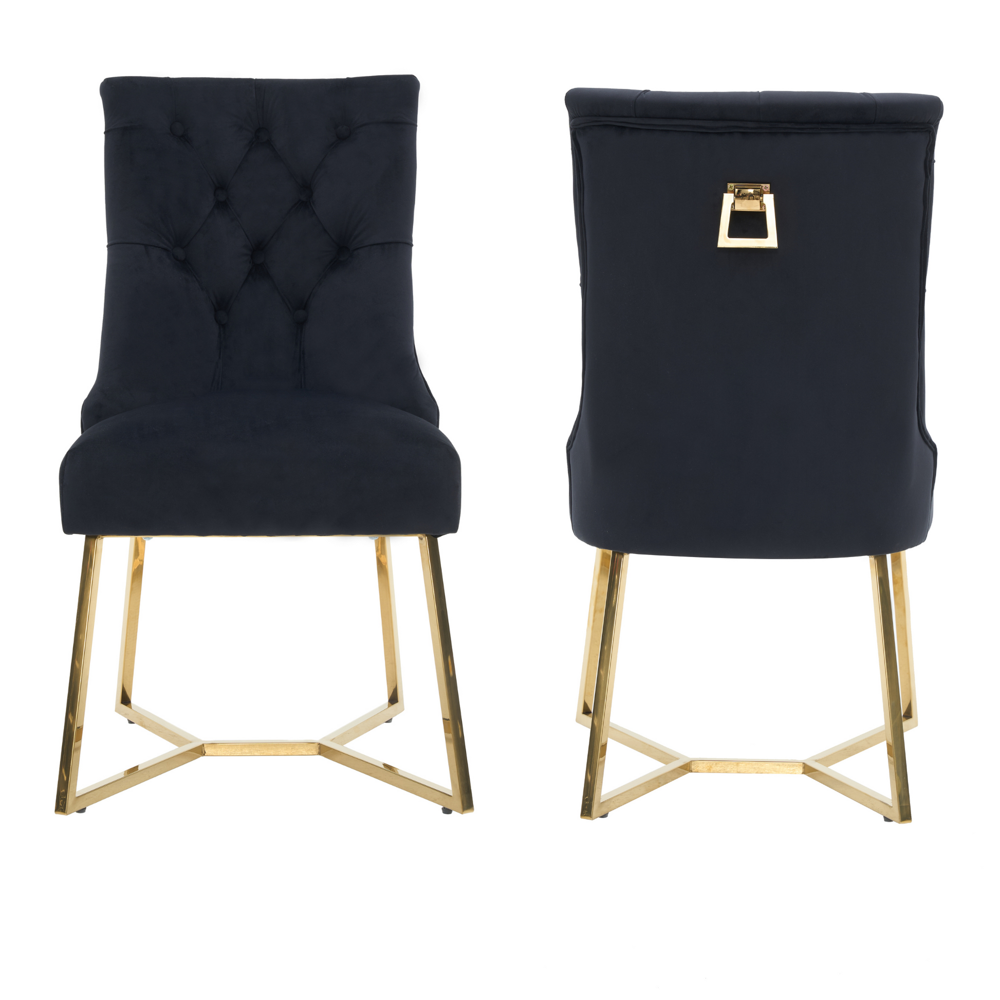 Velvet Dining Chair – Tufted Luxury Accent with Gold Legs & Ring Pull