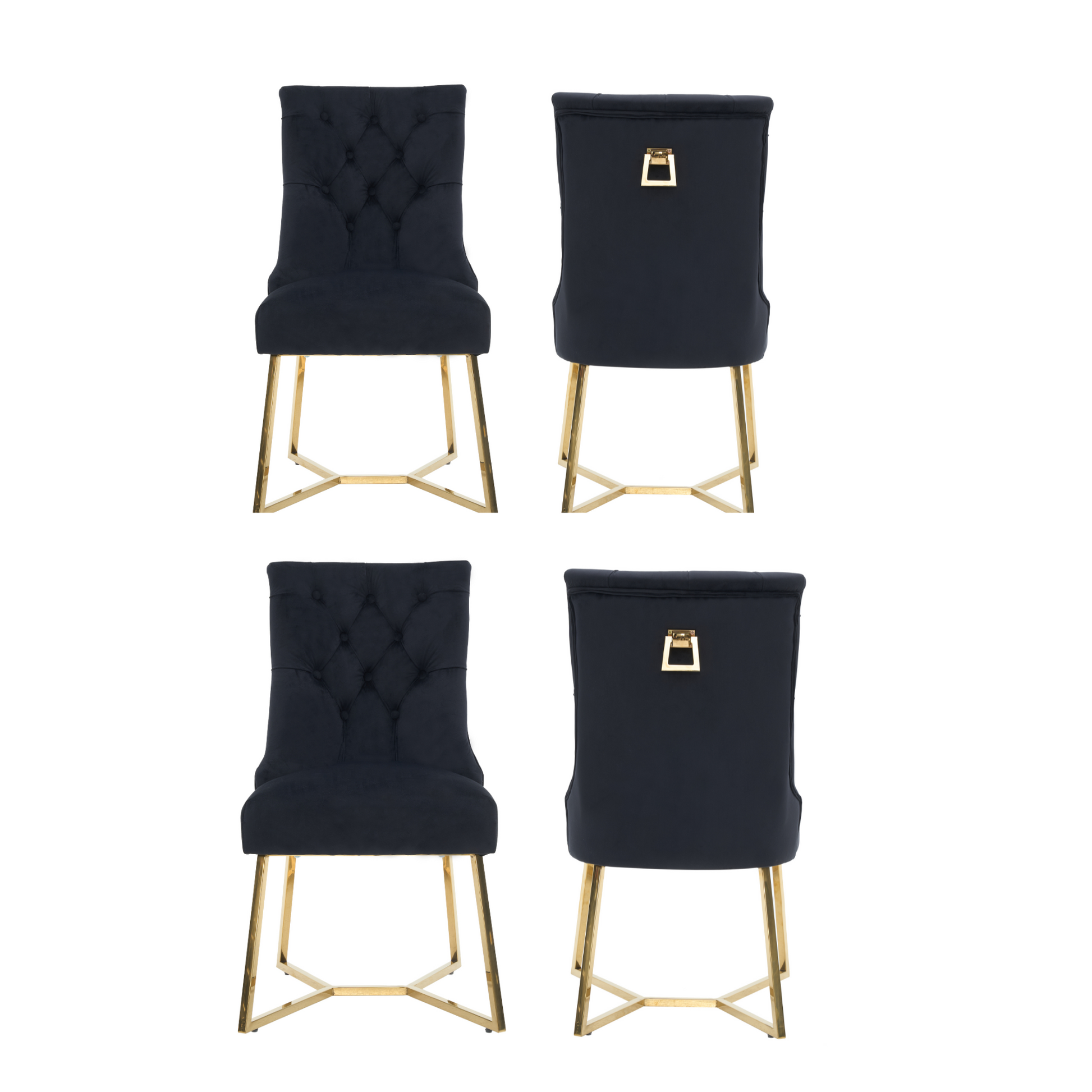 Velvet Dining Chair – Tufted Luxury Accent with Gold Legs & Ring Pull