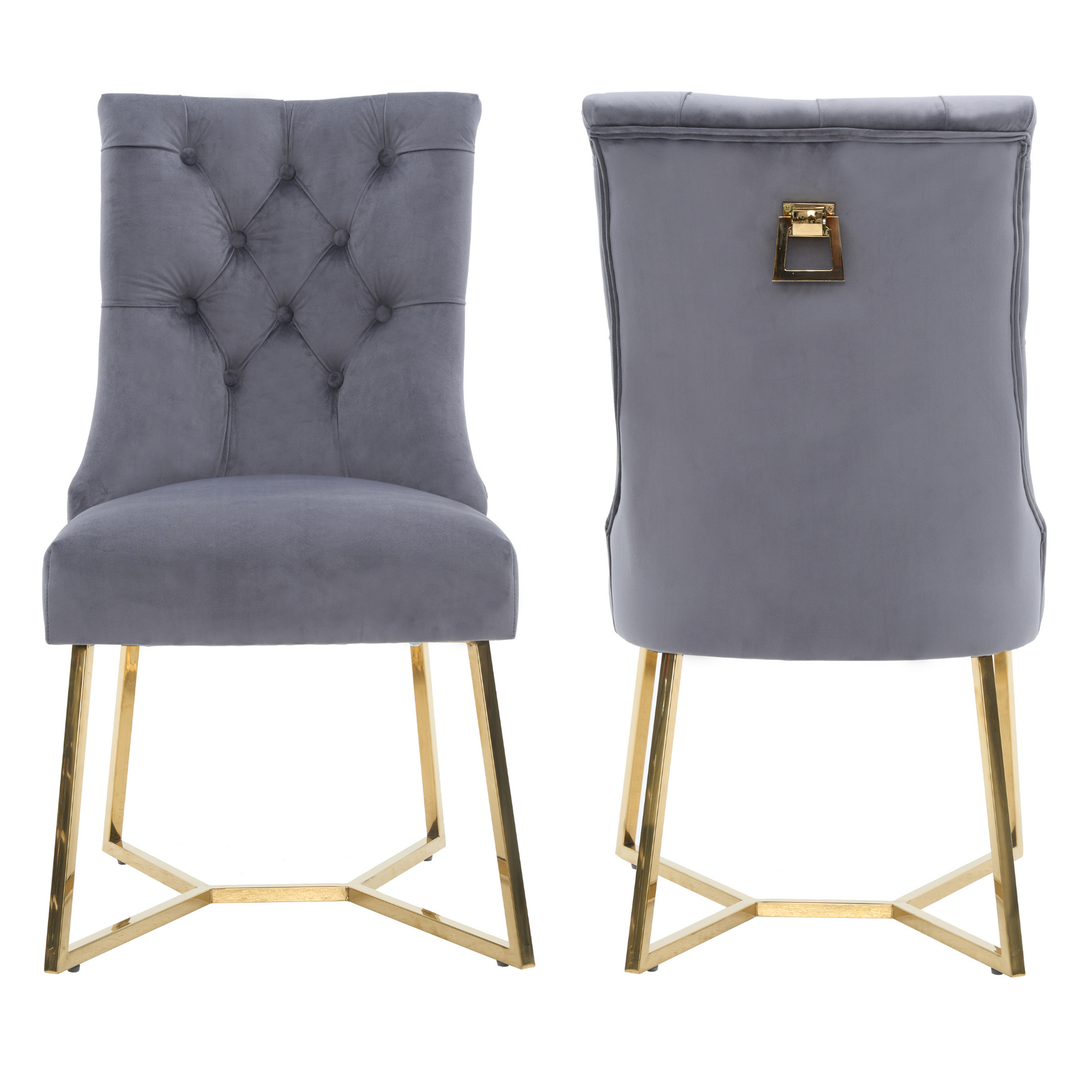 Velvet Dining Chair – Tufted Luxury Accent with Gold Legs & Ring Pull