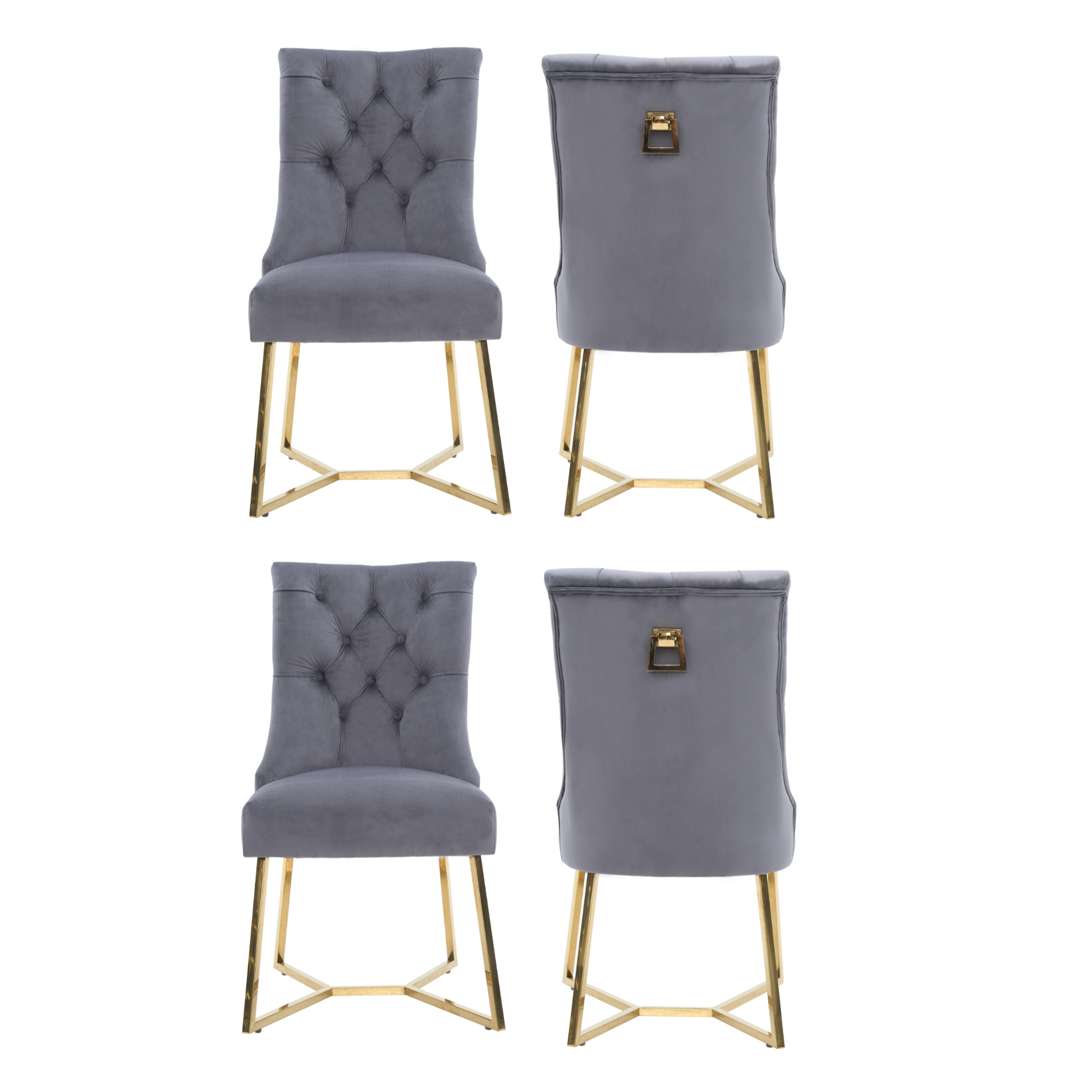 Velvet Dining Chair – Tufted Luxury Accent with Gold Legs & Ring Pull