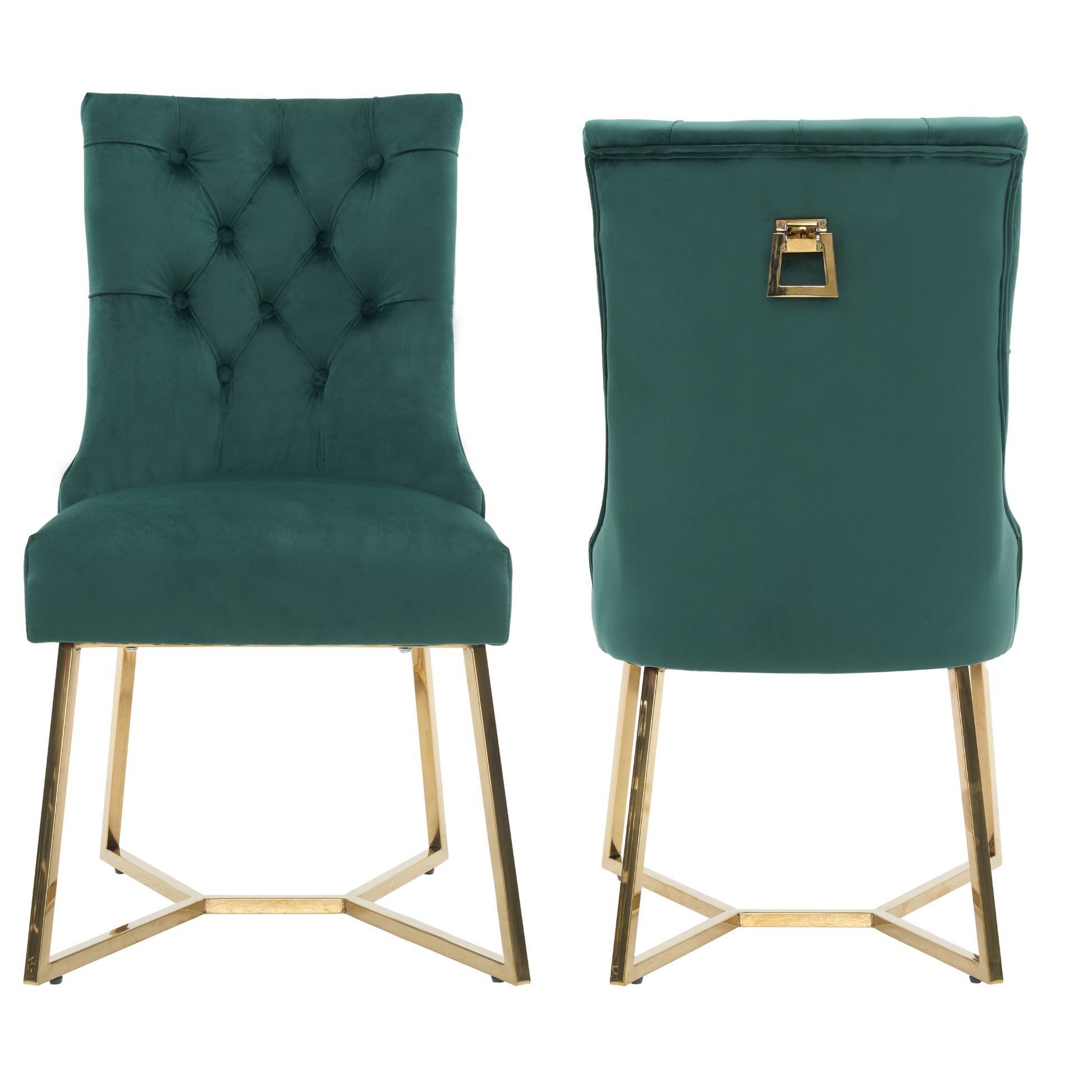 Velvet Dining Chair – Tufted Luxury Accent with Gold Legs & Ring Pull