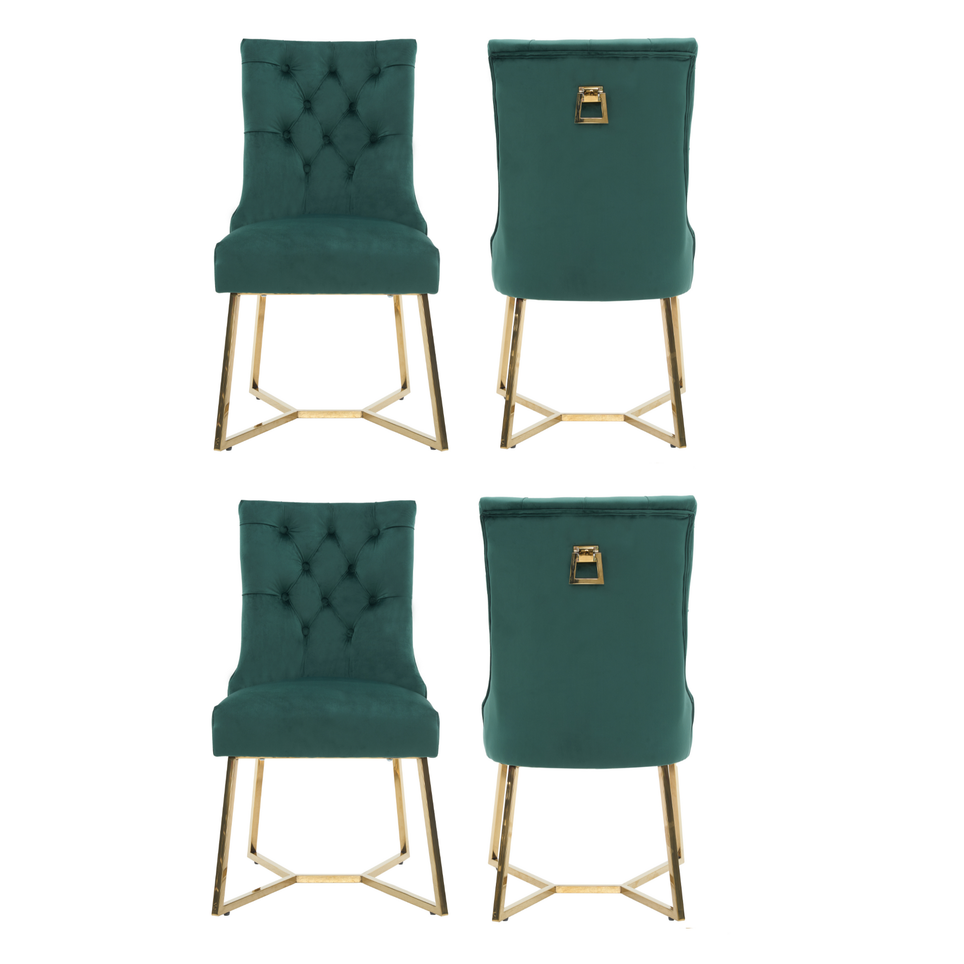 Velvet Dining Chair – Tufted Luxury Accent with Gold Legs & Ring Pull