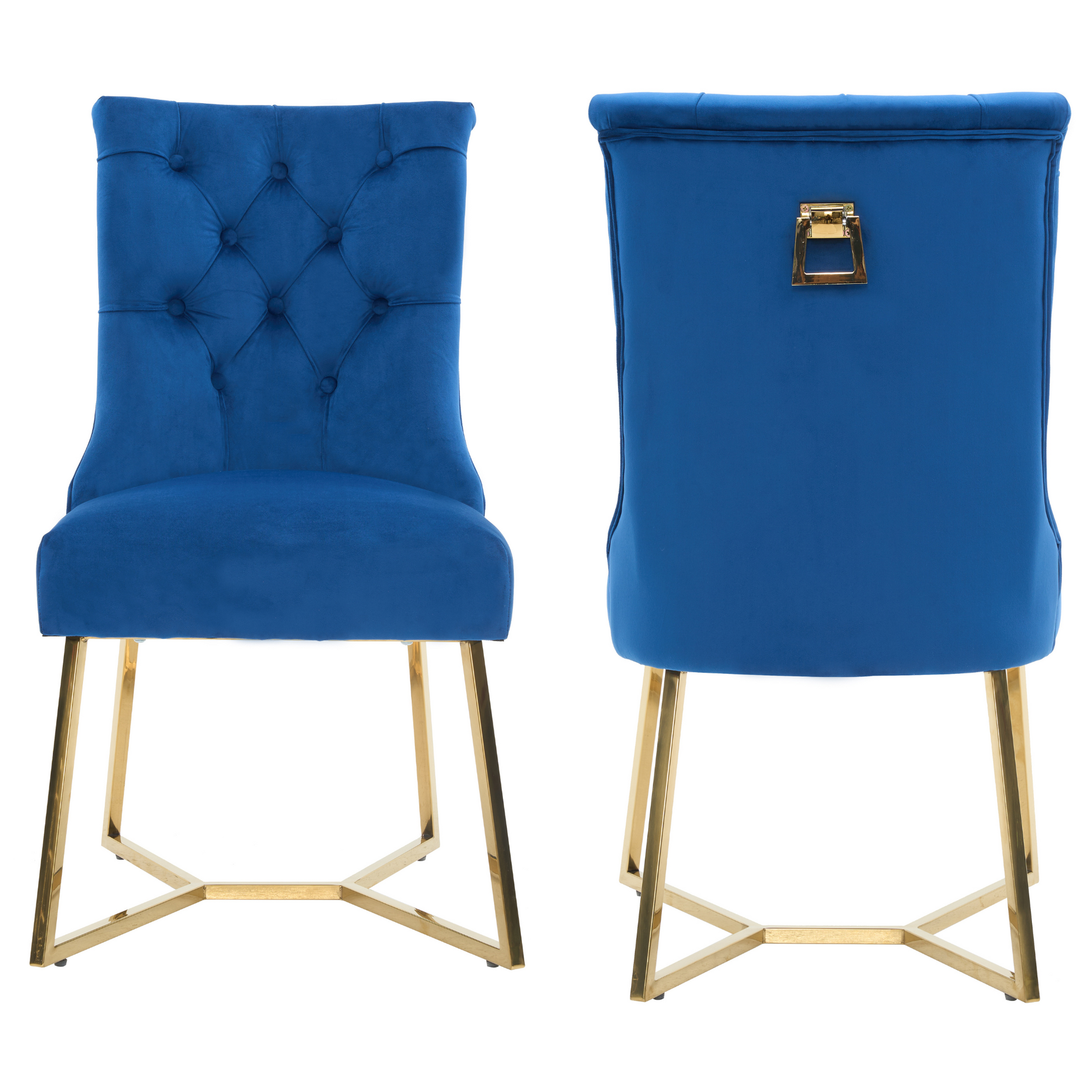 Velvet Dining Chair – Tufted Luxury Accent with Gold Legs & Ring Pull