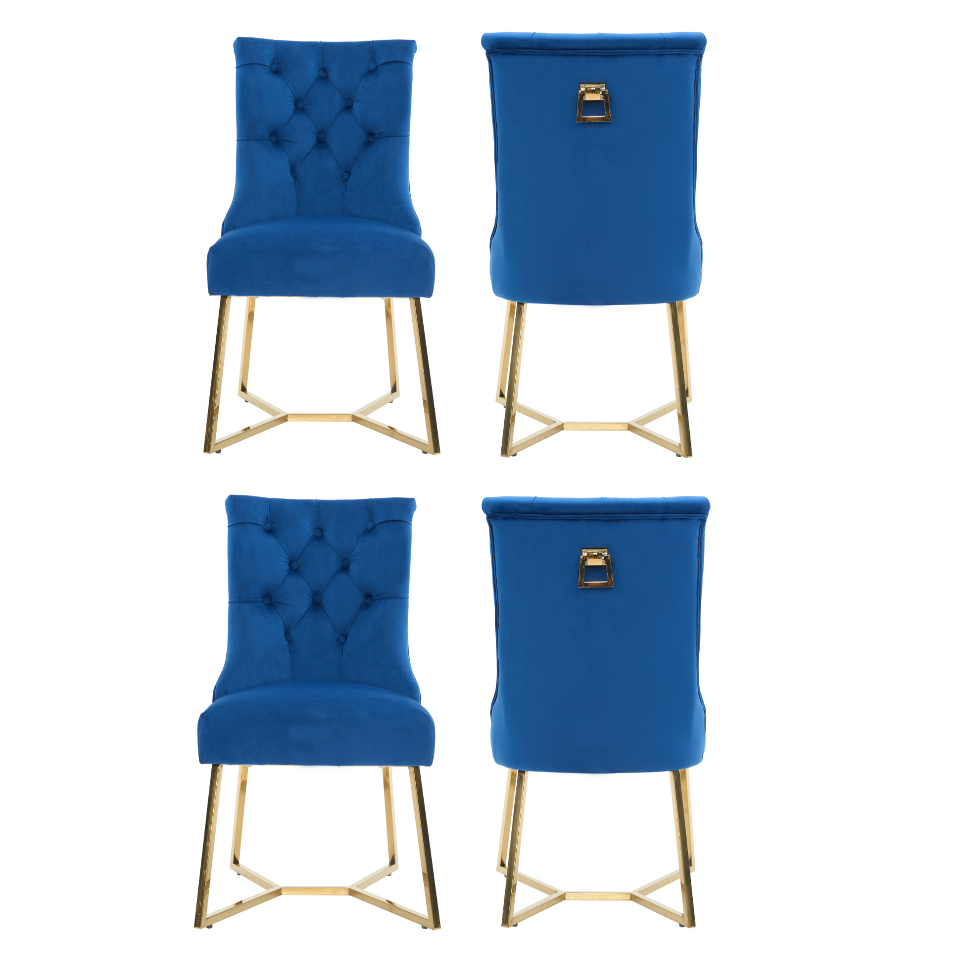 Velvet Dining Chair – Tufted Luxury Accent with Gold Legs & Ring Pull