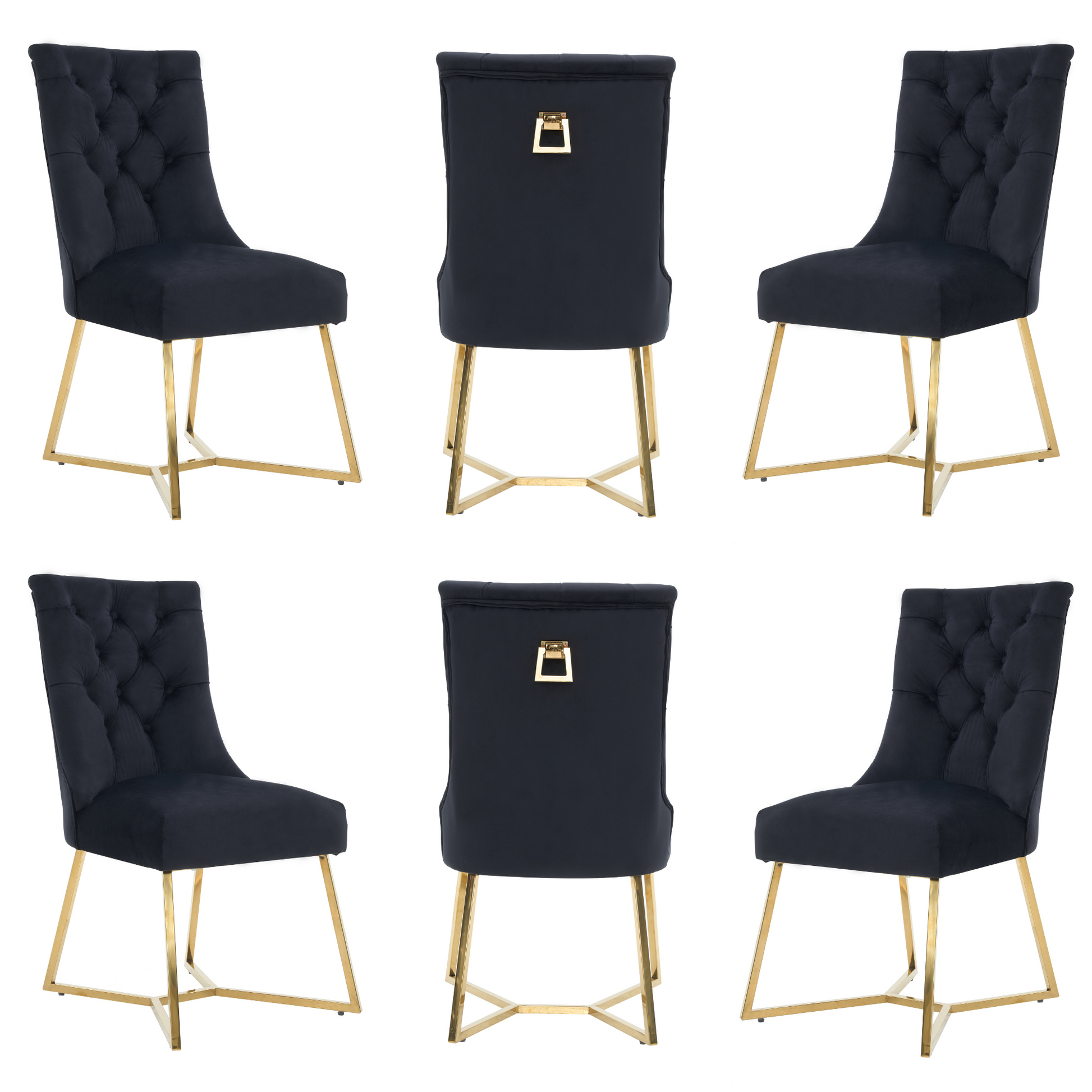 Velvet Dining Chair – Tufted Luxury Accent with Gold Legs & Ring Pull