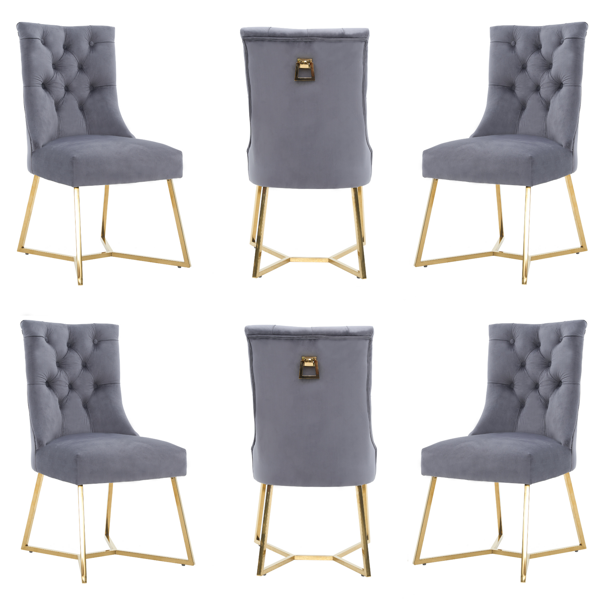 Velvet Dining Chair – Tufted Luxury Accent with Gold Legs & Ring Pull