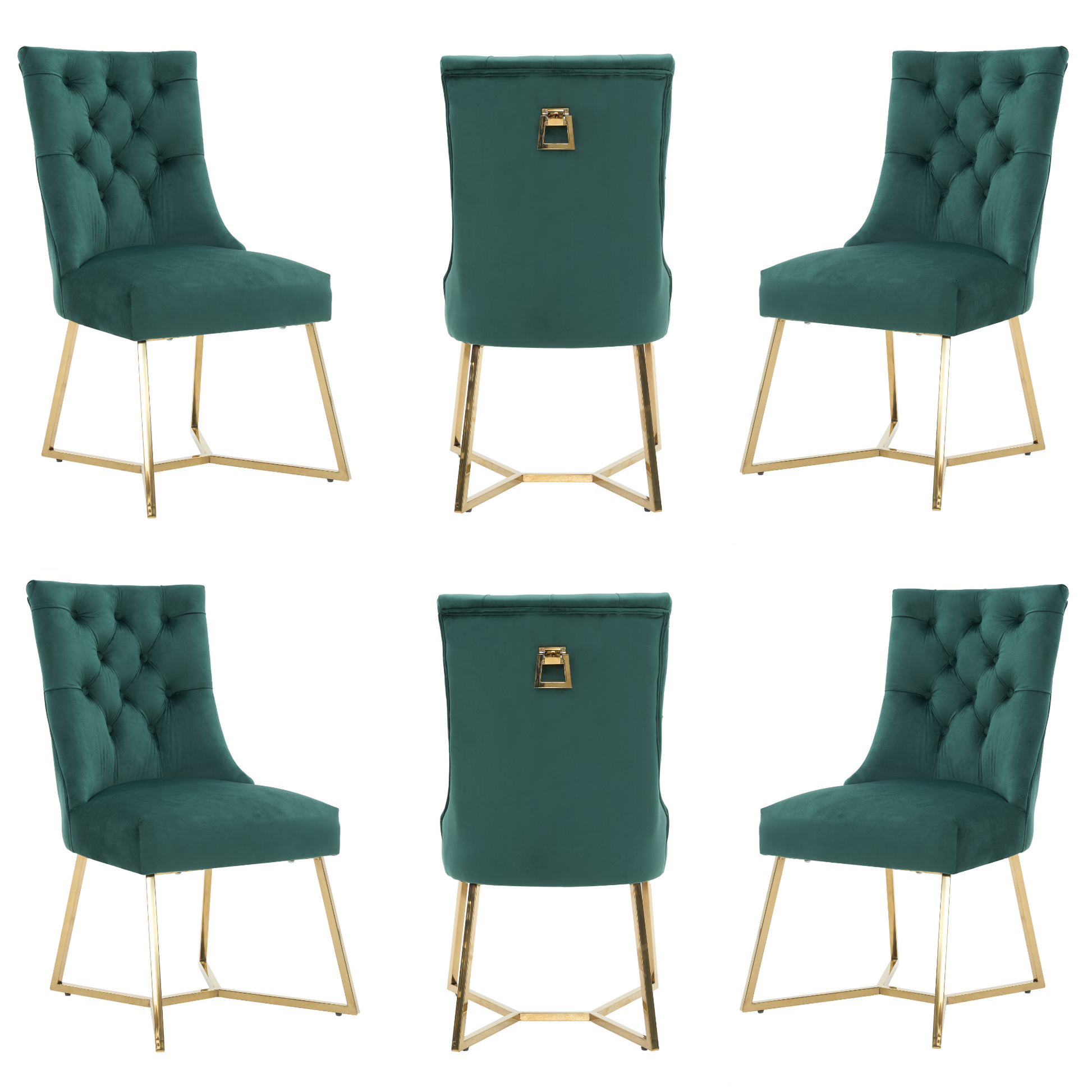 Velvet Dining Chair – Tufted Luxury Accent with Gold Legs & Ring Pull