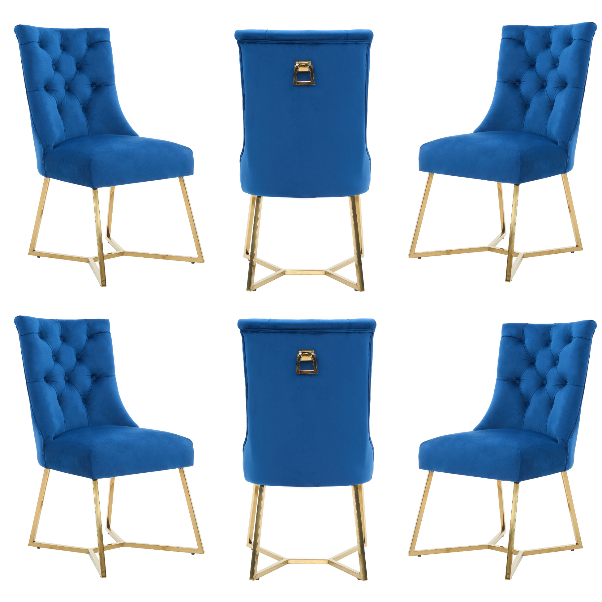 Velvet Dining Chair – Tufted Luxury Accent with Gold Legs & Ring Pull