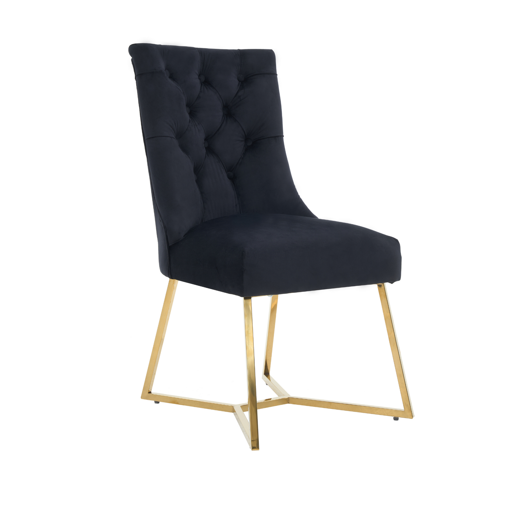 Velvet Dining Chair – Tufted Luxury Accent with Gold Legs & Ring Pull