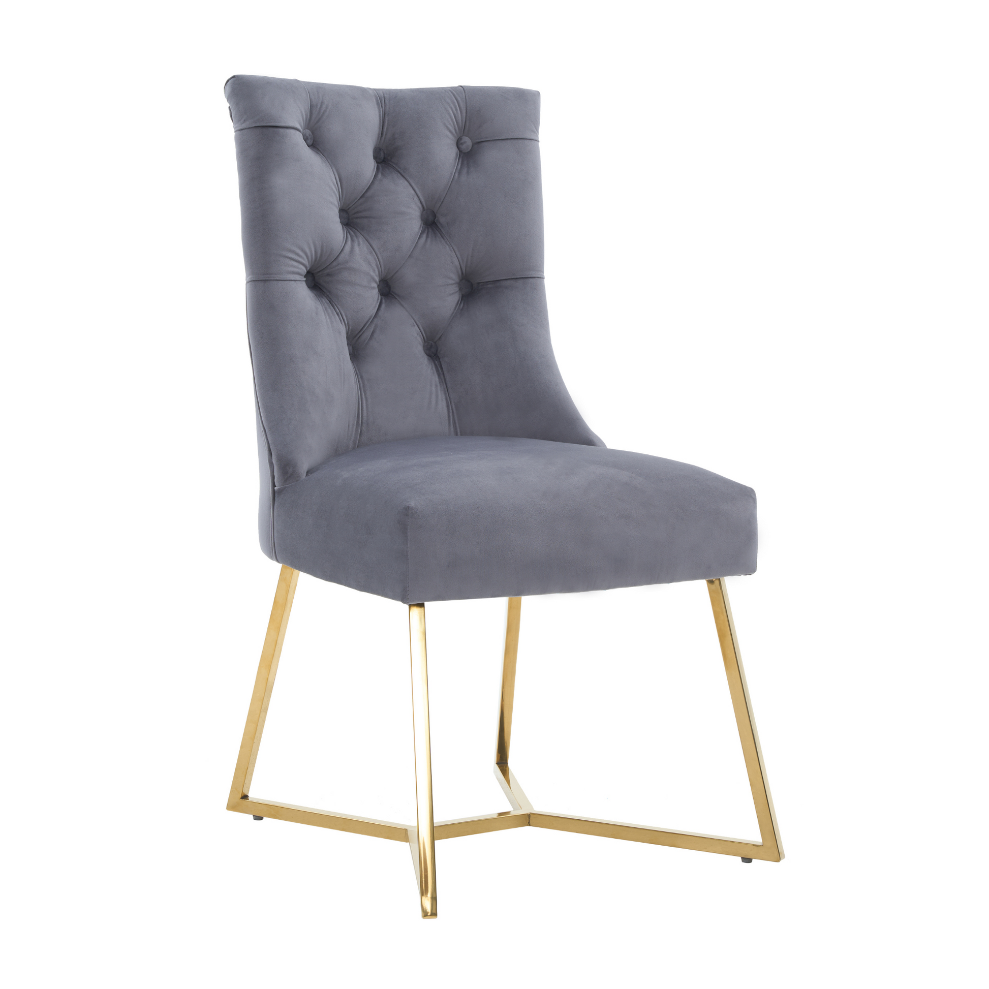 Velvet Dining Chair – Tufted Luxury Accent with Gold Legs & Ring Pull