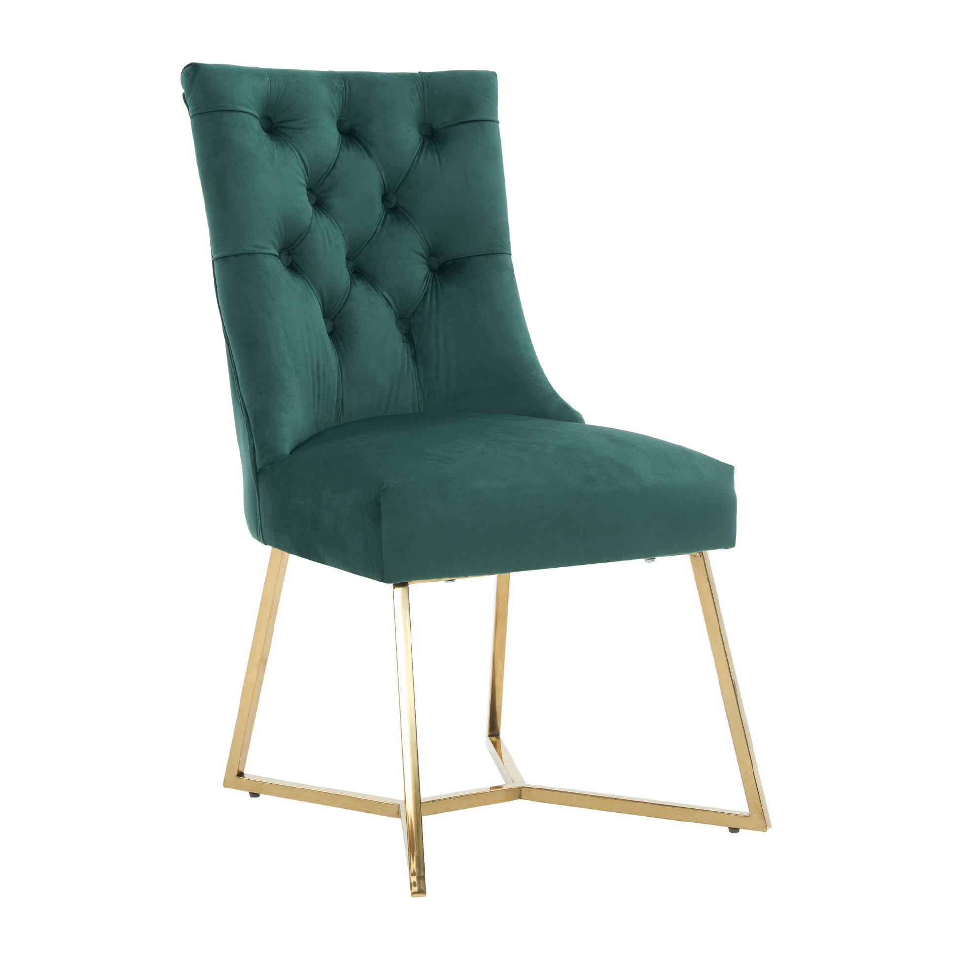 Velvet Dining Chair – Tufted Luxury Accent with Gold Legs & Ring Pull