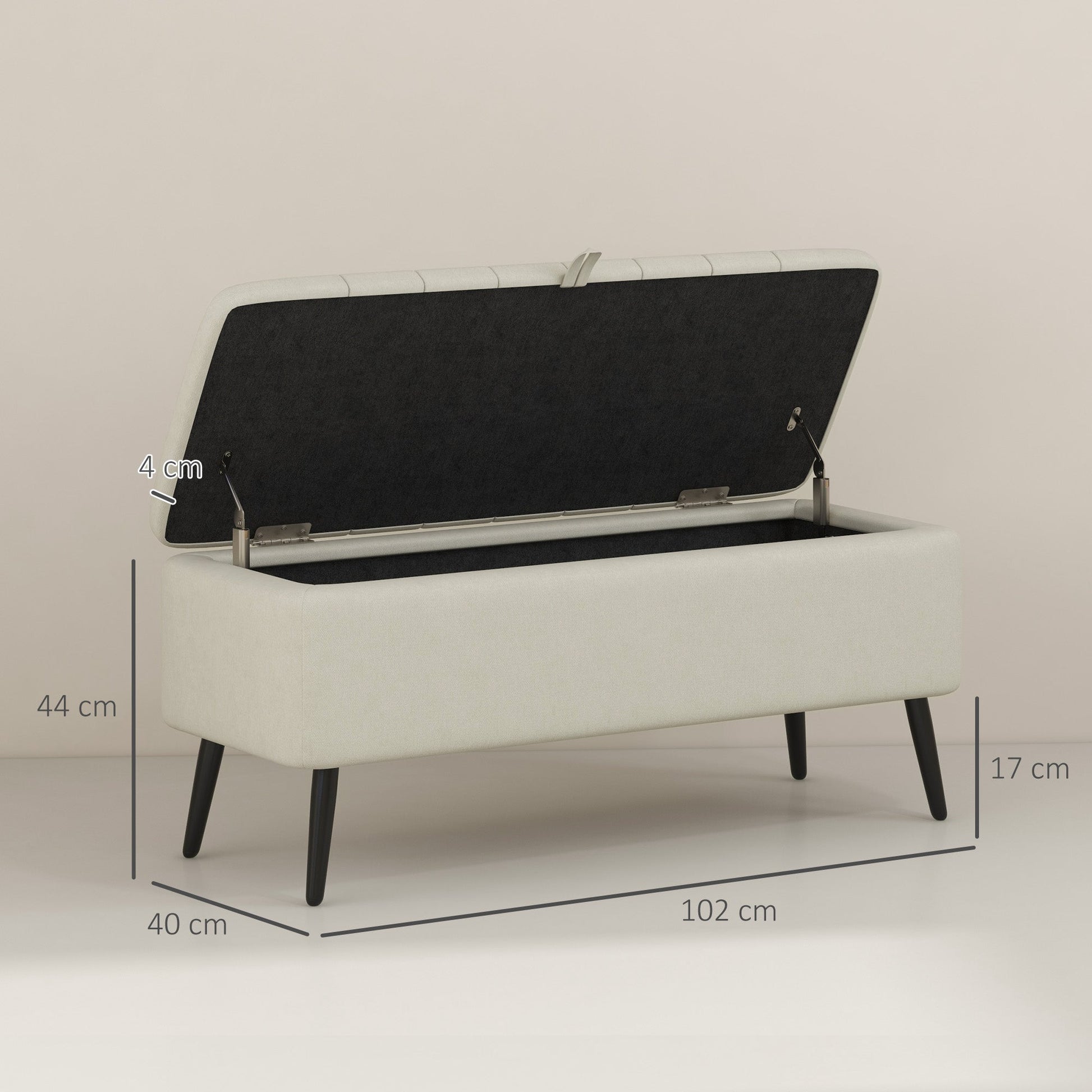 Linen-Look 92 x 31cm Storage Ottoman - Cream White
