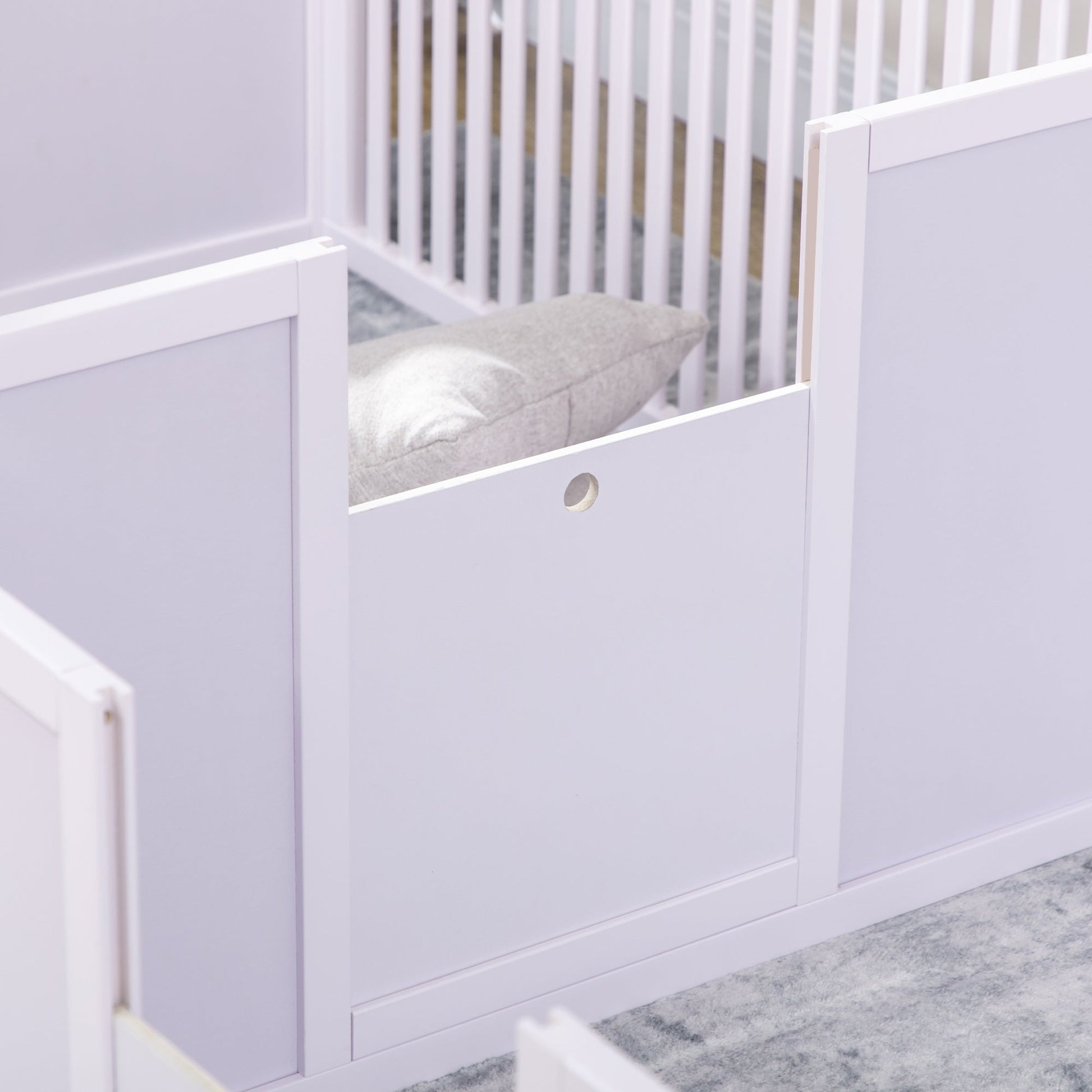 7 Panels Playpen with 3 Doors for Baby Dogs, Two-Room Design Puppy Whelping Box - White