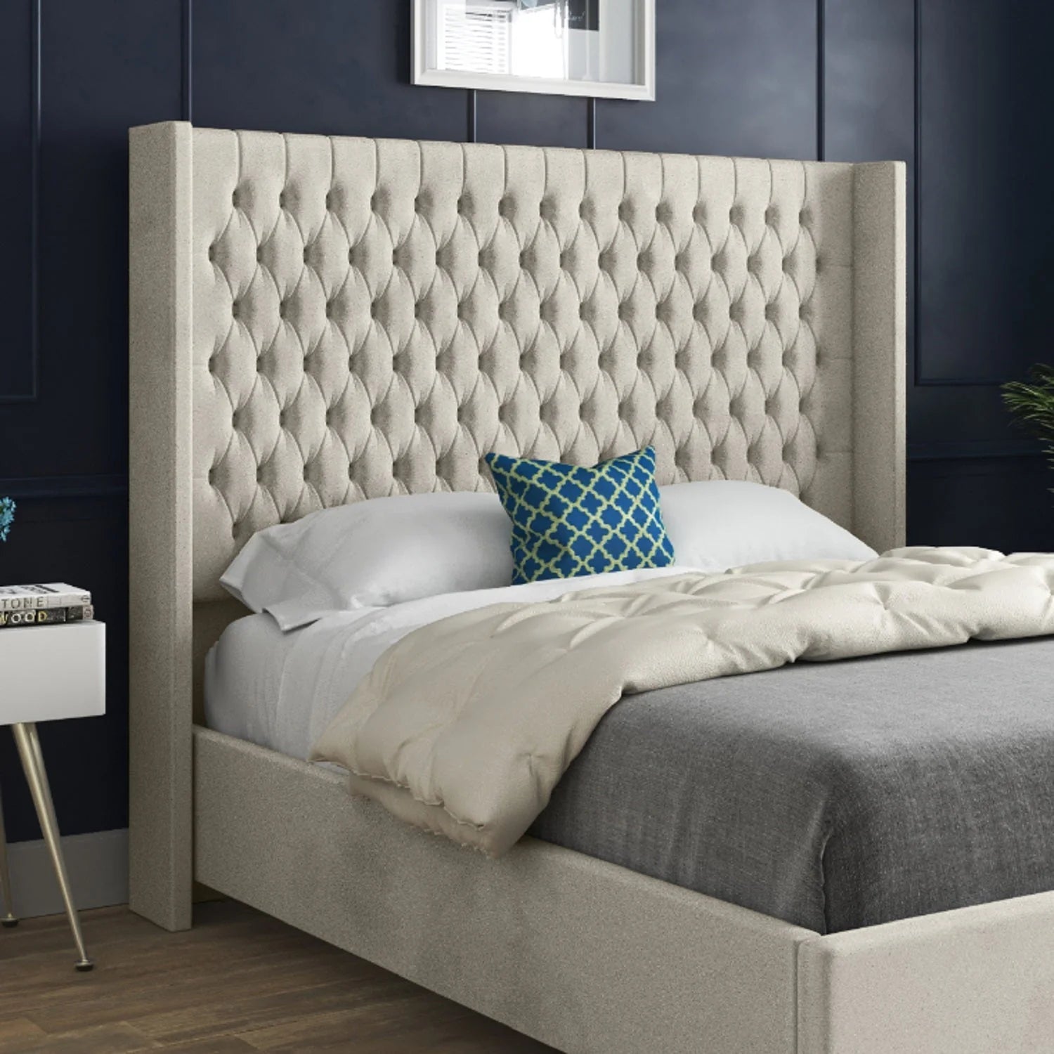 Vivian Straight Winged Upholstered Bed Frame