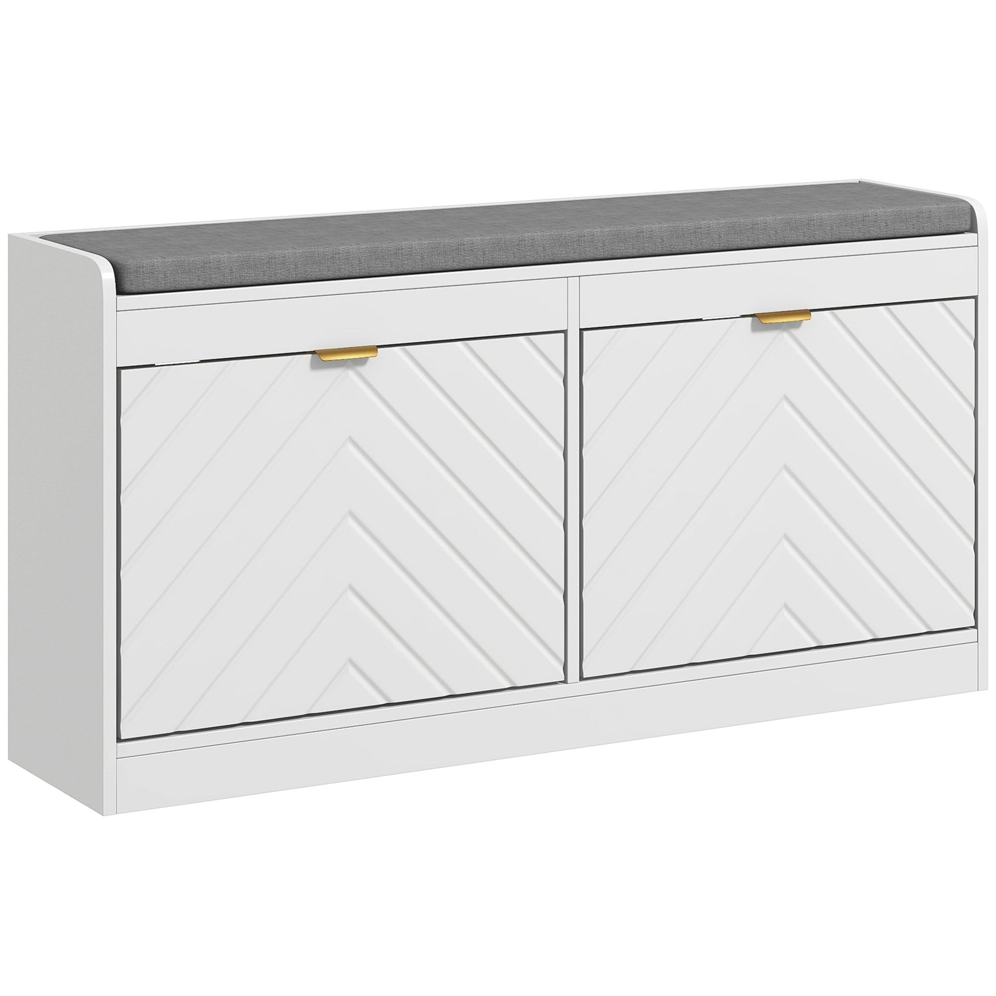 Shoe Storage with Seat, Upholstered Entryway Bench, Shoe Bench with 2 Flip Drawers and 2 Vents for 8 Pairs of Shoes