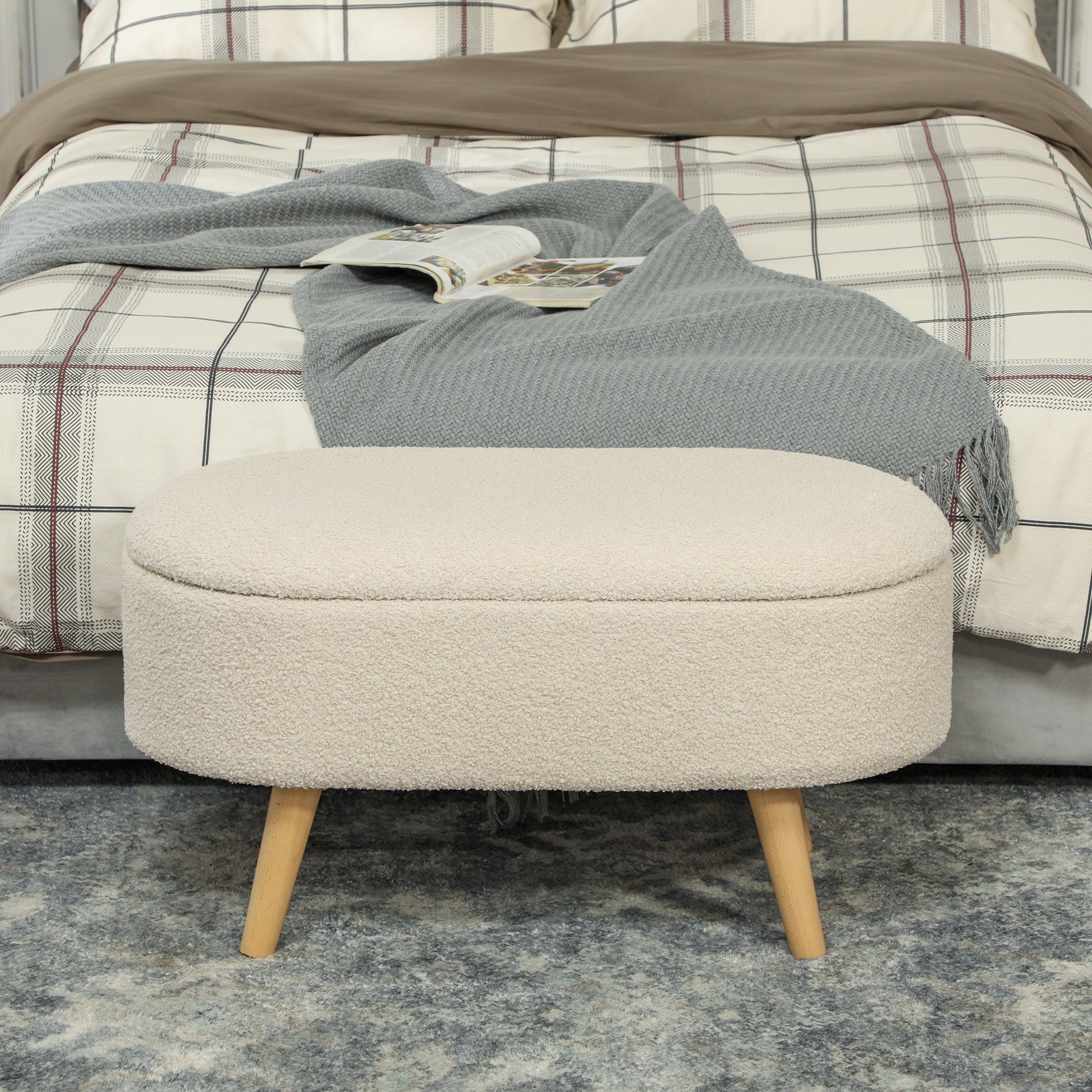 Teddy Fleece Storage Ottoman - Cream White