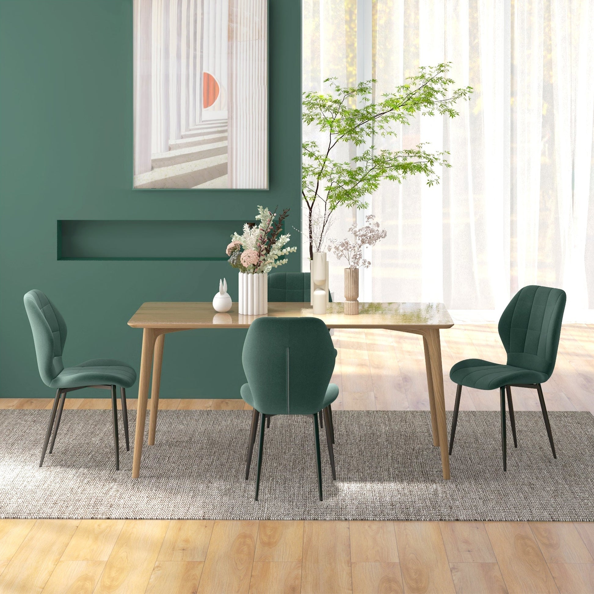 Set of Four Flannel Relaxed Tub Dining Chairs x4 - Green