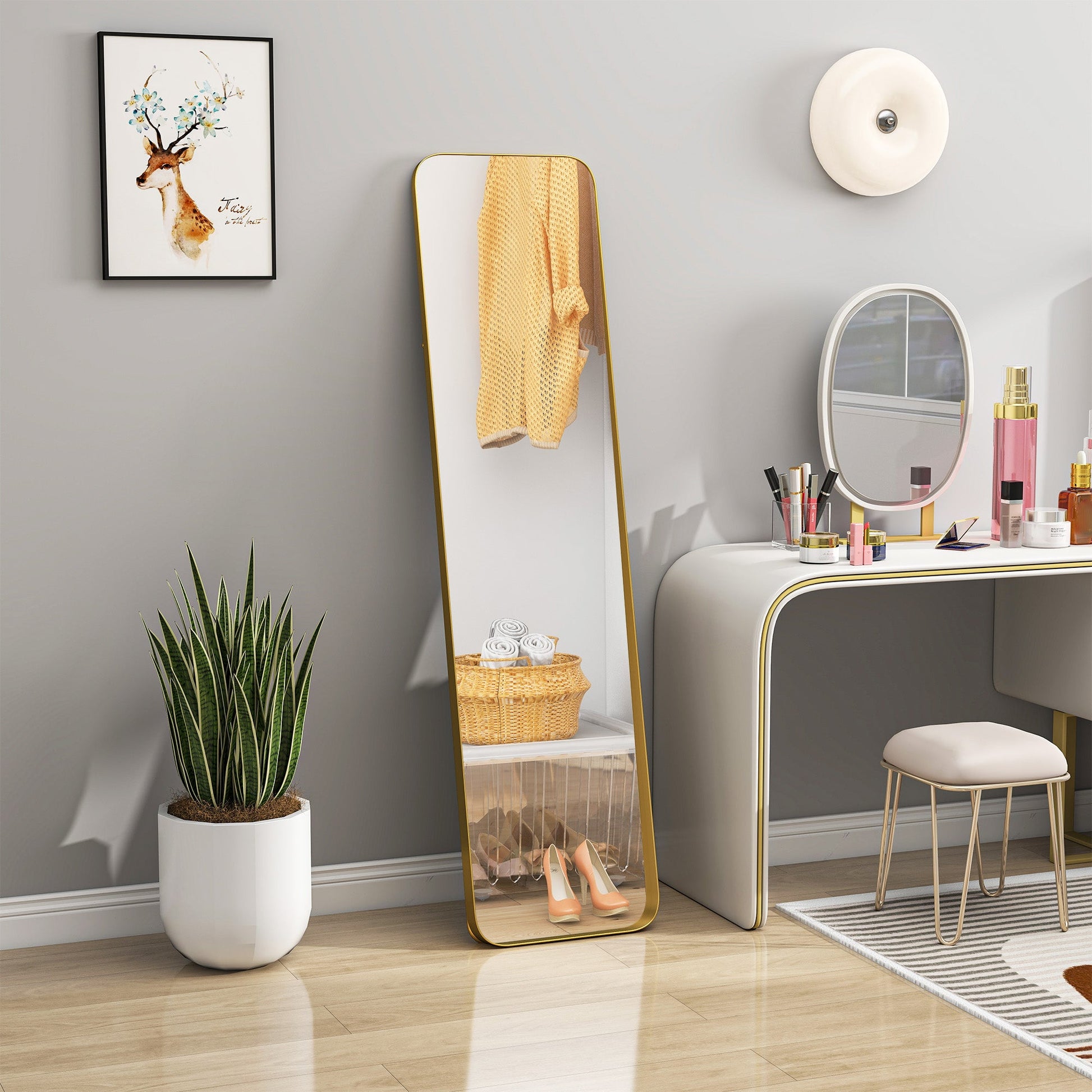 Rectangular Full Length Mirror - Gold Tone