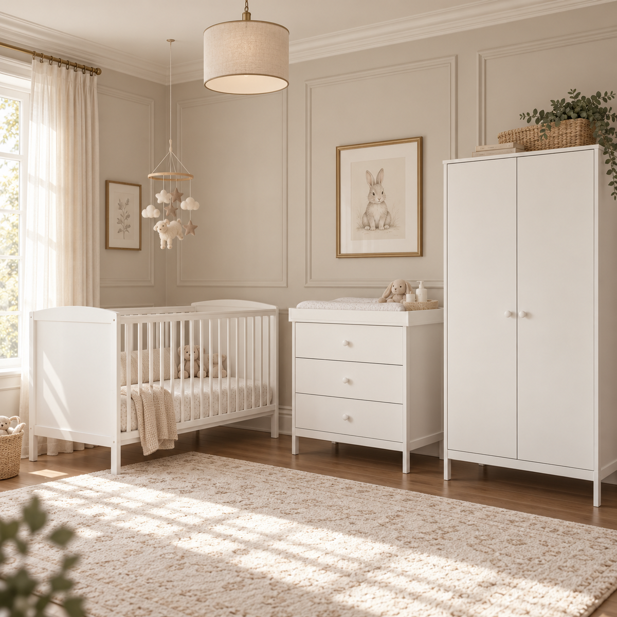3 Piece Nursery Bloom White Bedroom Furniture Set