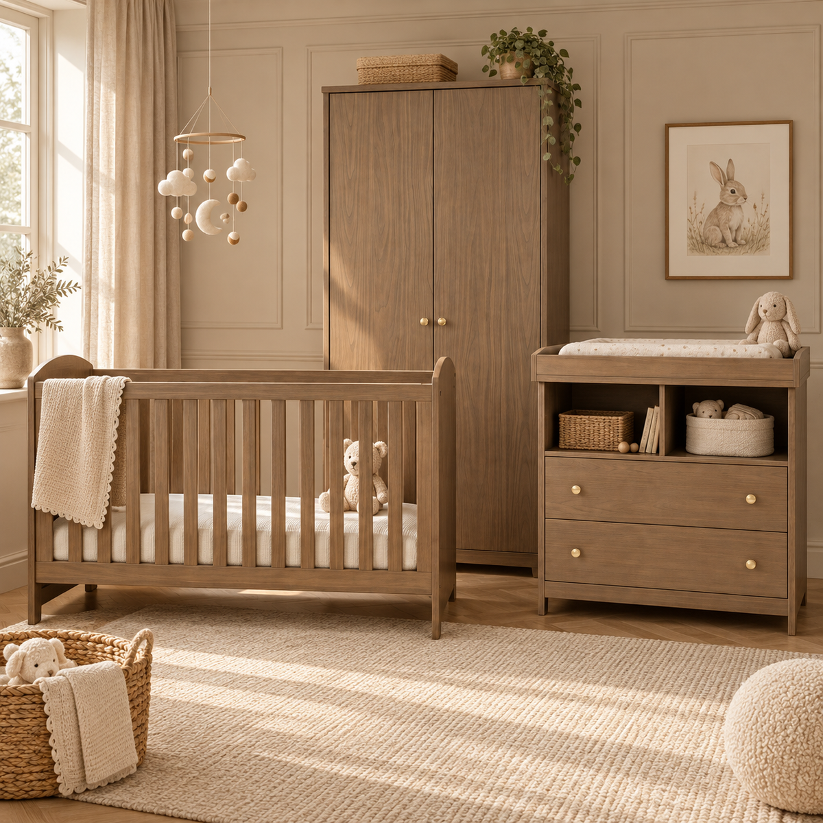 3 Piece Nursery Lullaby Luxe Walnut Bedroom Furniture Set