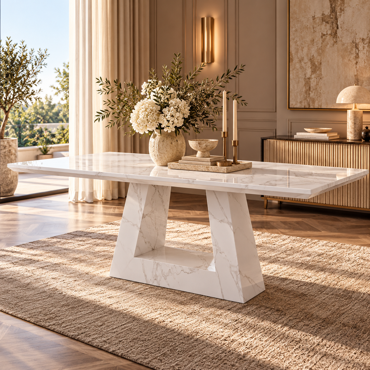 Palermo White Marble Dining Table - 160cm/180cm/200cm