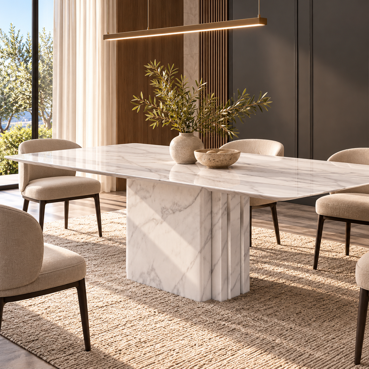Verona White Marble Dining Table - 180cm/220cm/240cm