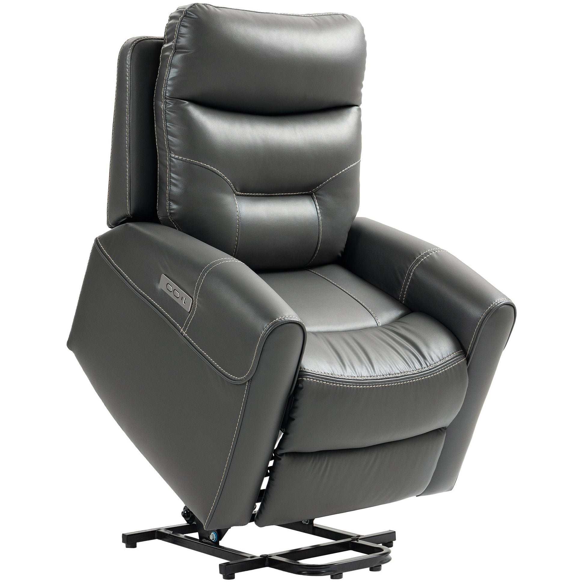 Power Lift Recliner Chair for Elderly, Overstuffed Faux Leather Riser and Reclining Chair with USB A+C Ports, Remote Control, Recliner Armchair for Living Room, Charcoal Grey